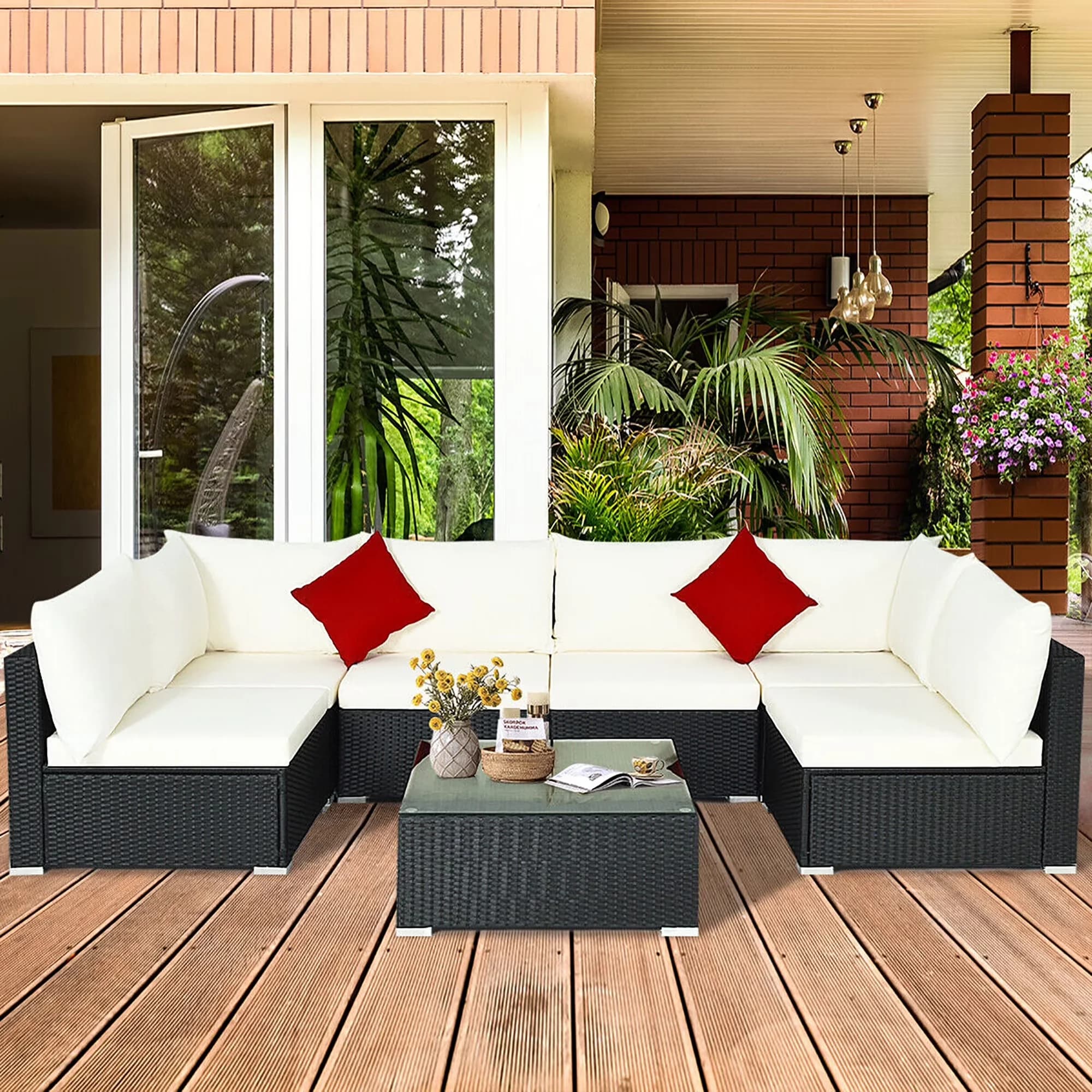Essential Outdoor Sofas Sectional with Modern, Waterproof - White, Navy Wicker Model E55C53