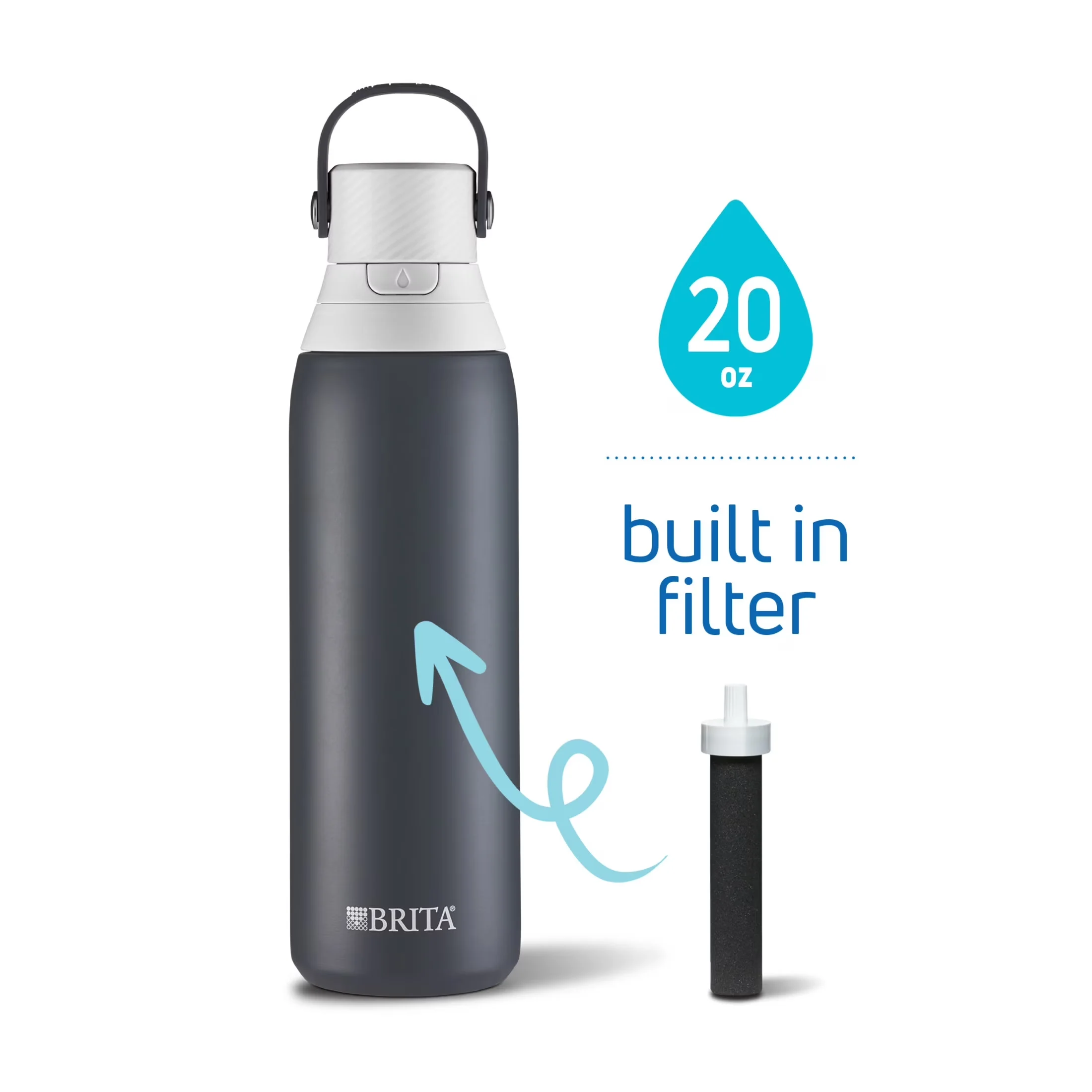 Sleek Water Filtration with 20 oz, Carbon - Stainless Steel Gray - Industrial Grade Model 7C1A67