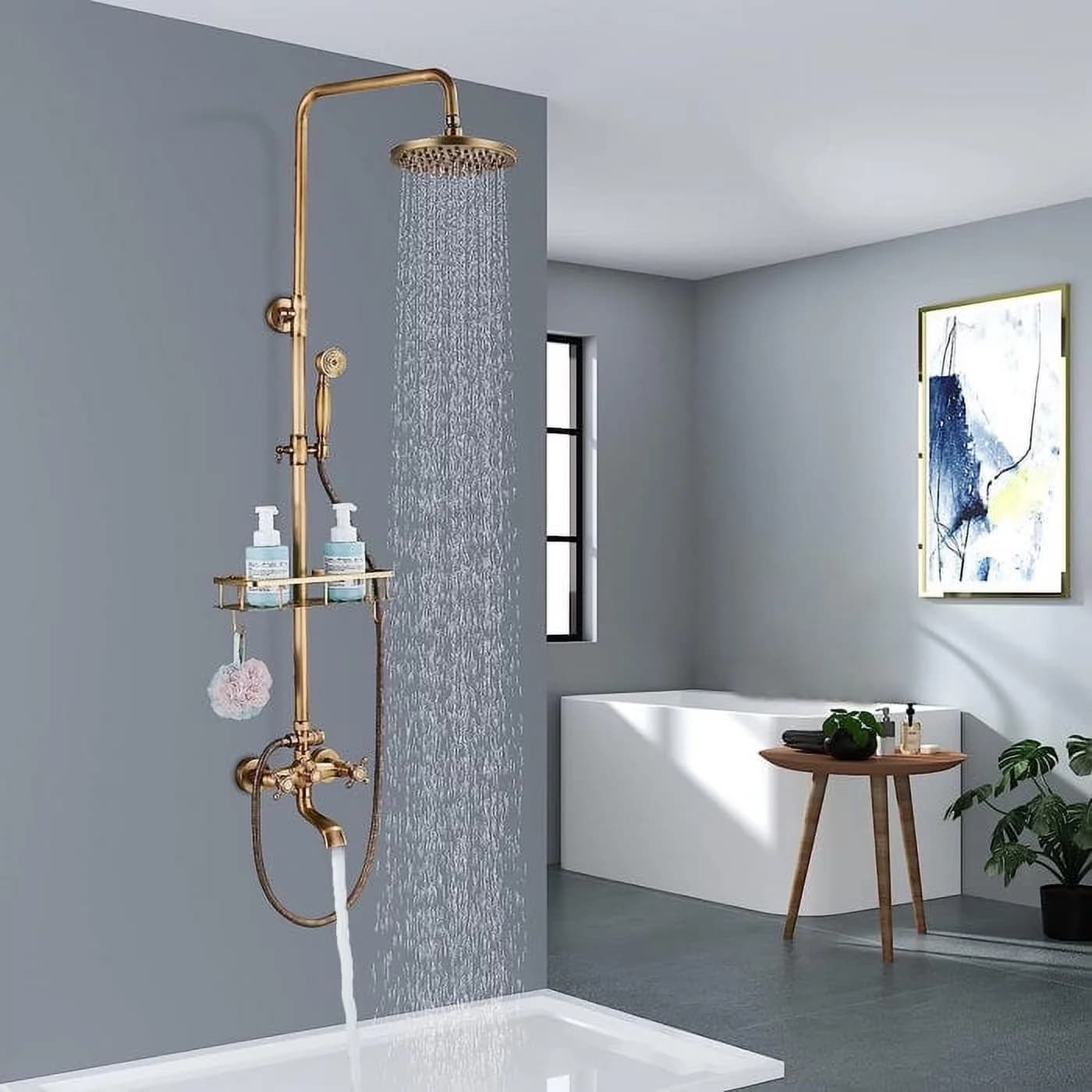 Versatile Shower Head with Adjustable, Easy Installation, Shower Head Material: Brass - Gold Brass Model E79906