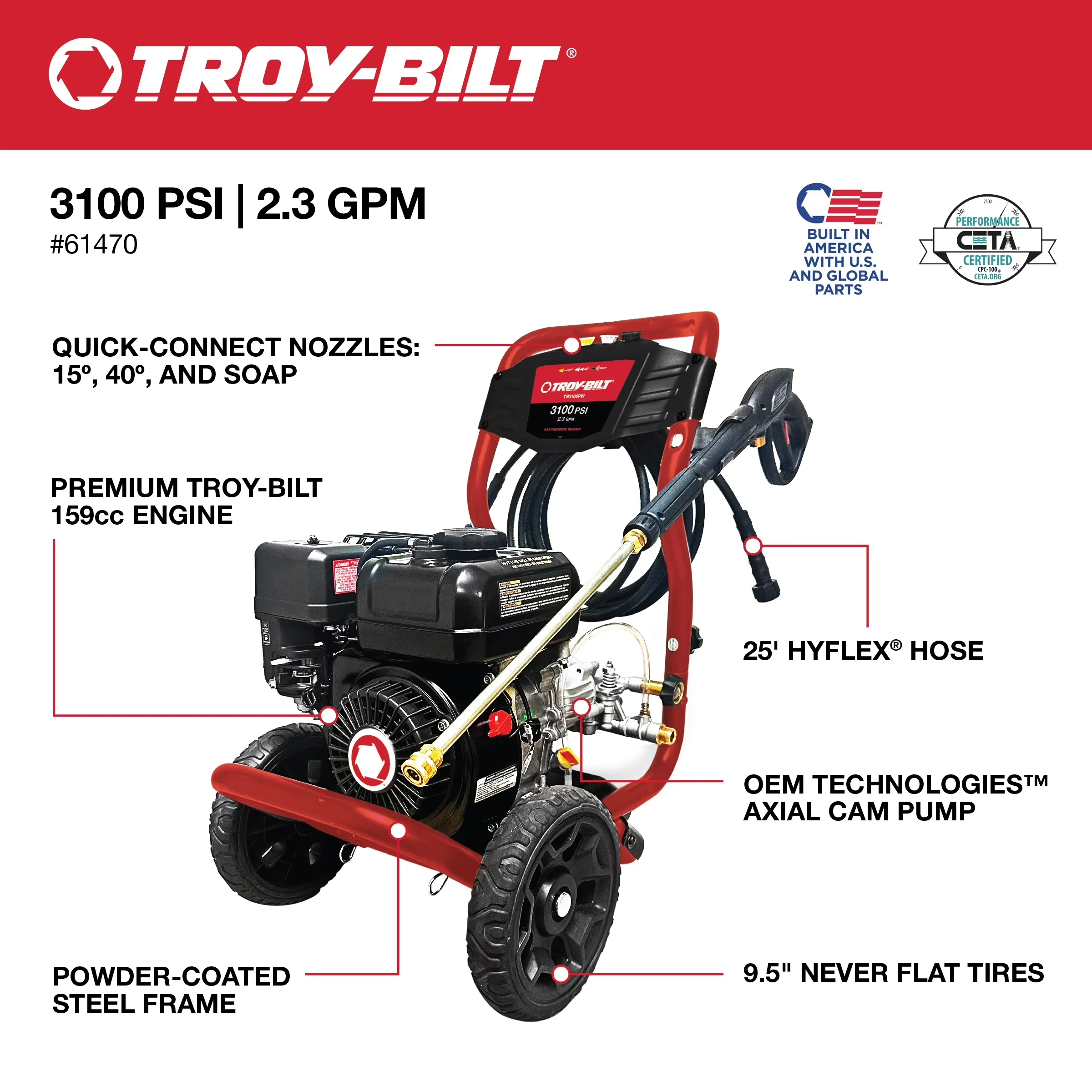 Stylish Pressure Washer with Kink Free Hose, Chemical / Detergent Injection, Quick Connect Tips - Model FBC724
