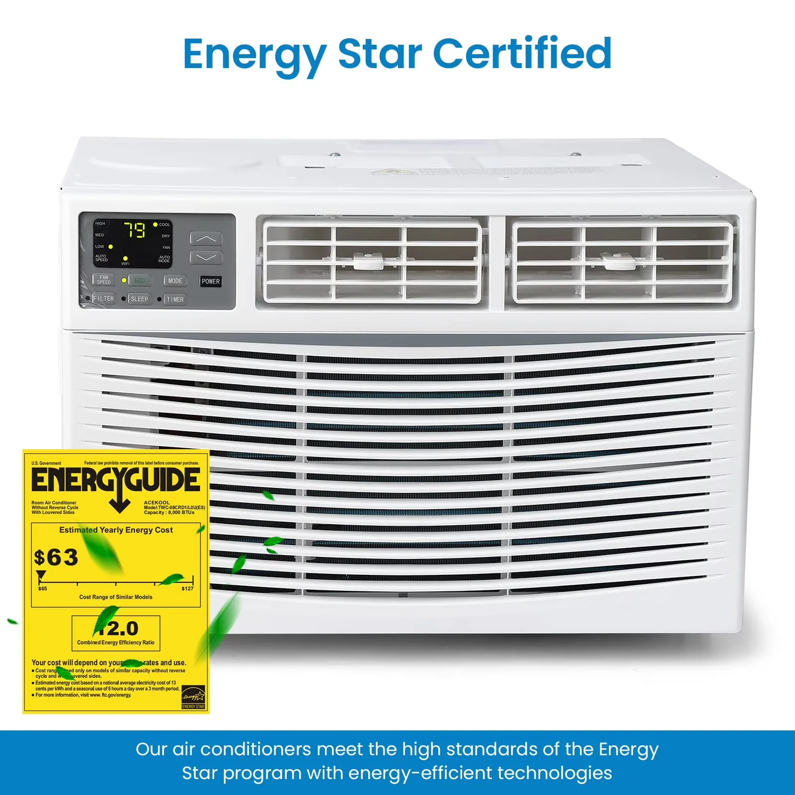 Professional Air Conditioner with 8000 BTU, Remote Controlled, Energy Efficient - White Model 9DBDE1