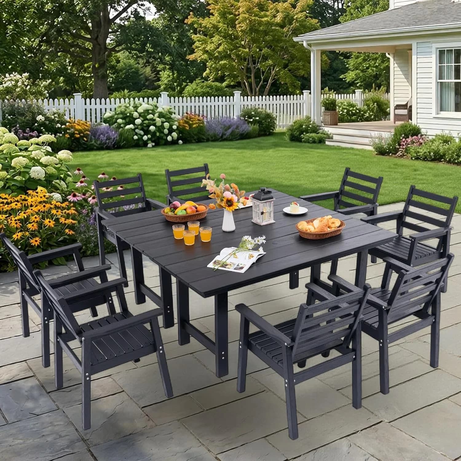 Professional Patio Dining Set with Weatherproof, UV Resistant, All-Weather HDPE Furniture - High Density Polyethylene Black Model 424346