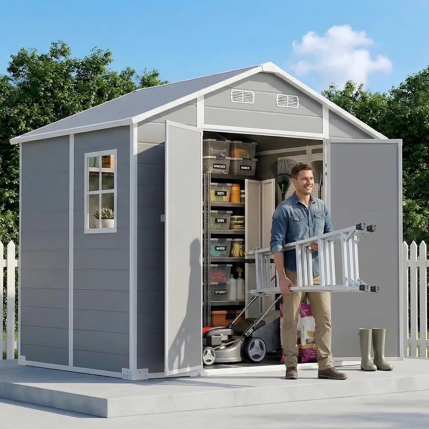 Shed Sleek with Compatible With Padlock, Mildew Resistant - Resin Gray for Patio Model 5243D7