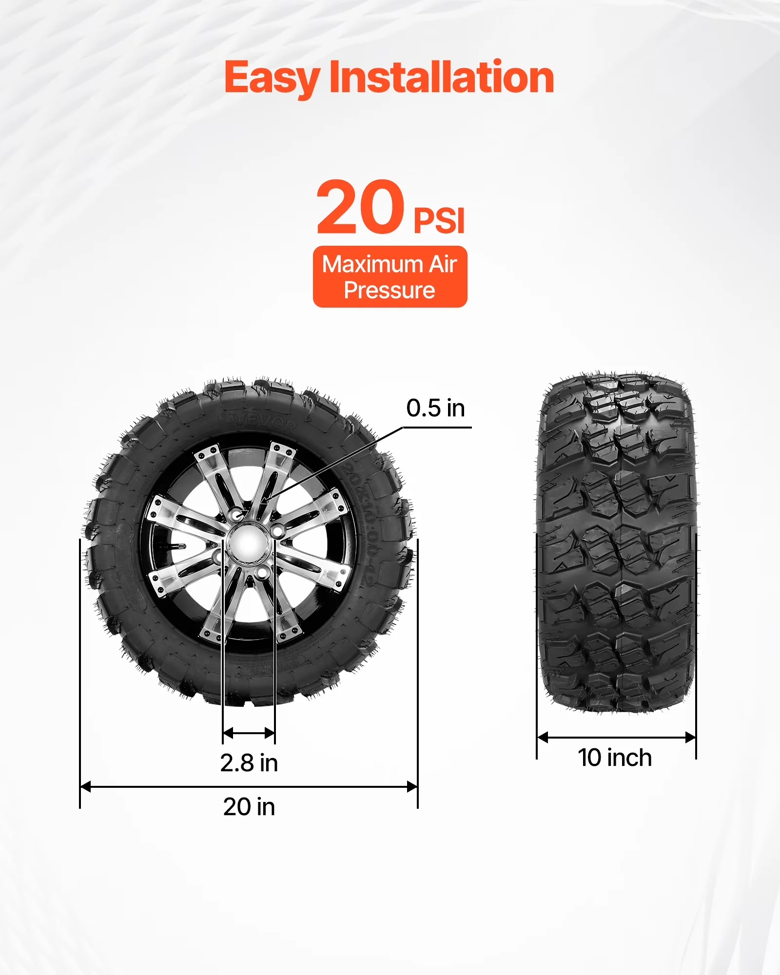 Compact Golf Cart Tire with All-Weather, Durable Construction, Smooth - 20x10-12 Model 4B17B7