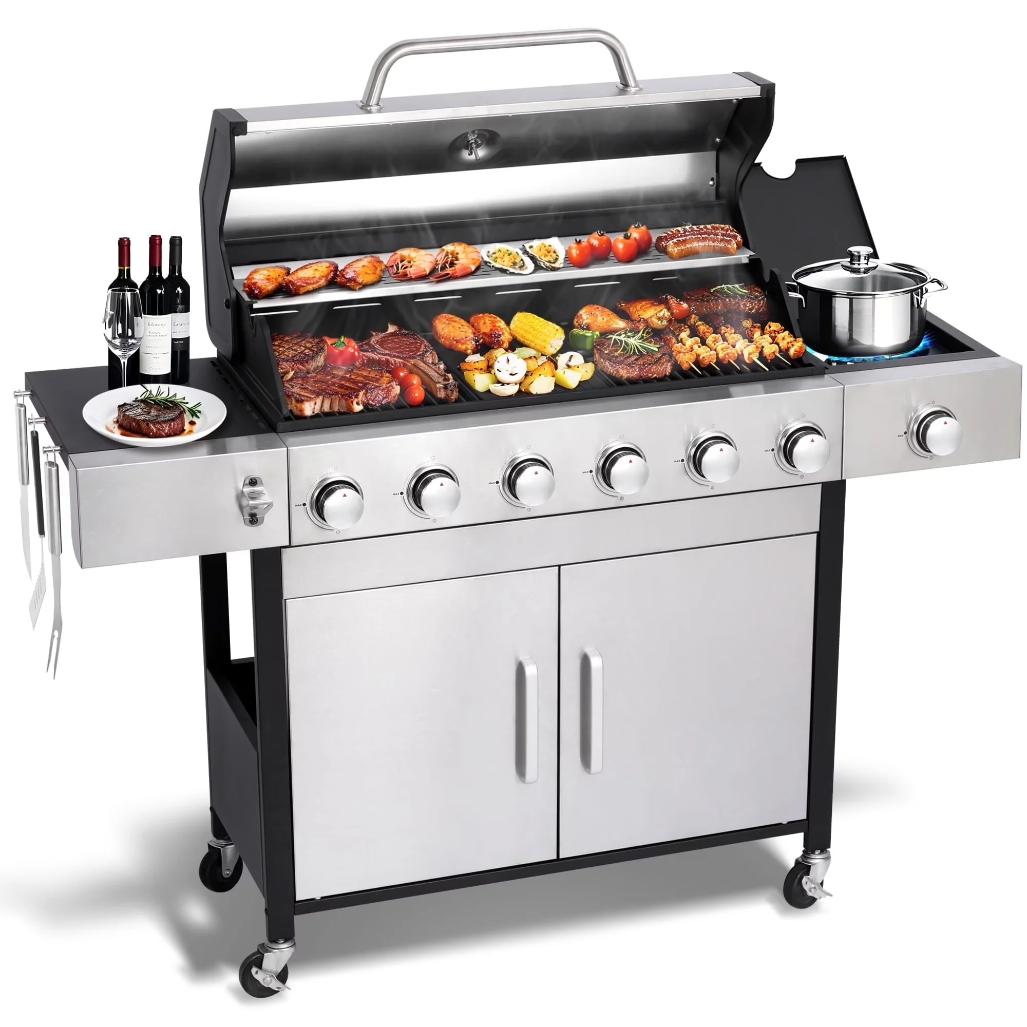 Innovative Flat Top Grill with 65850 BTU, Tool Holder - Stainless Steel Silver for Outdoor Model C2ECE4