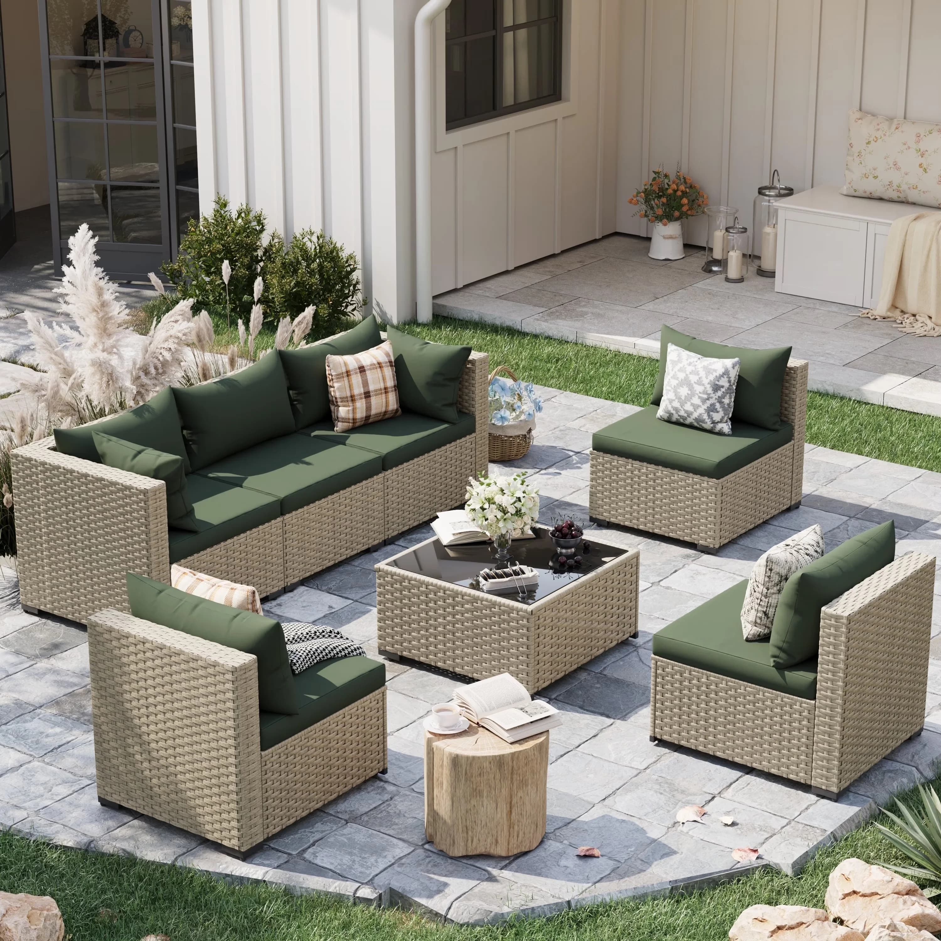 Outdoor Sofas Sectional Premium with Weatherproof, Cushions, Grey Rattan Wicker Conversation Sofa Set - Pe Resin Weave Model D4CC60