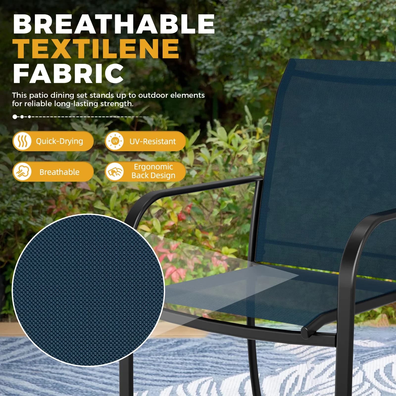 Reliable Patio Dining Set with Outdoor Furniture, 6-Piece Outdoor, Dark Blue Umbrella for Garden - Model 62C8F1
