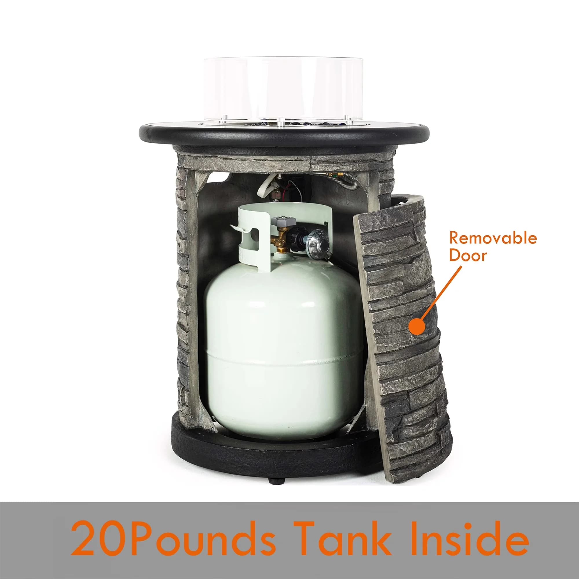 Versatile Outdoor Heating with 40000 BTU, Adjustable Flame, 40000 BTU Round Gas Fire Bowl - Porcelain, Concrete, Stainless Steel Gray Model 7D3480