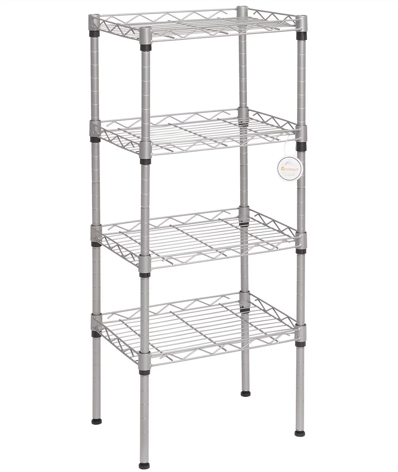 Durable Garage Storage Supply with Adjustable, 4 Tier Wire Shelving, Adjustable Rack Unit - Silver Carbon Steel Model DC5AB0