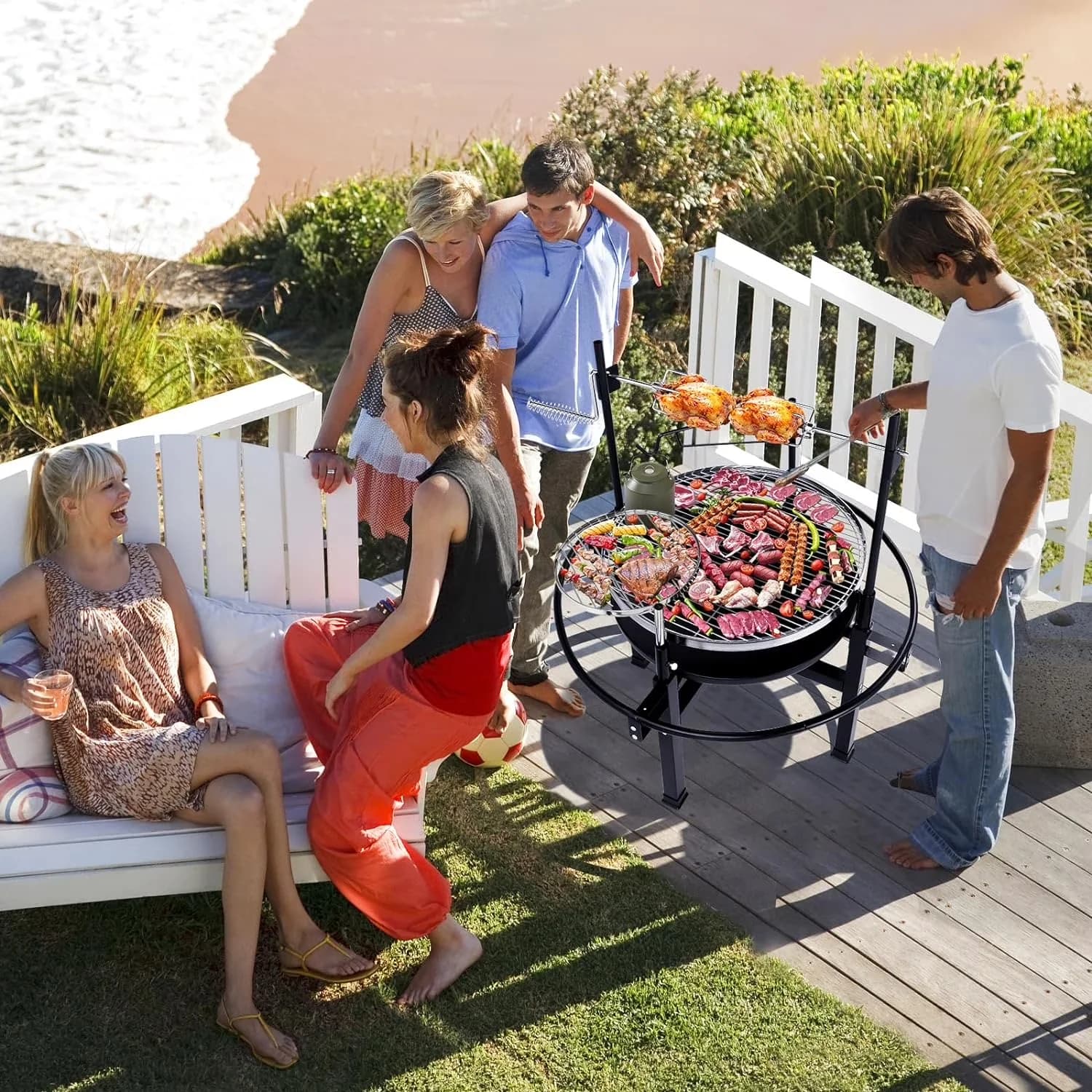 Quality Outdoor Heating with Portable, 33" Round Metal Wood Burning Fire Pit, Dual Swivel Cooking Grates - Black Or Gray Metal Model 11EA66