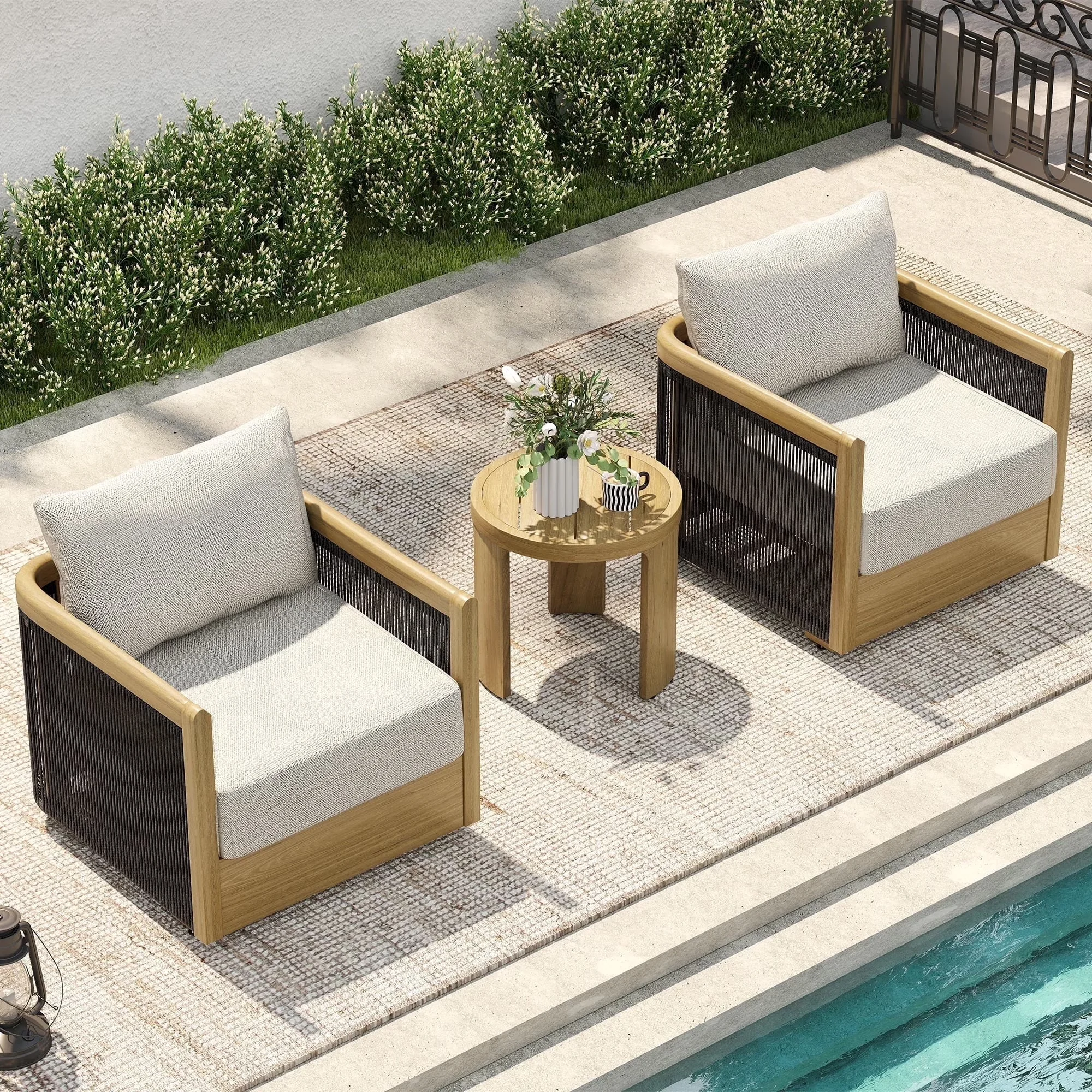 Classic Patio Conversation Set with Weatherproof, Side Table - Aluminum Beige for Garden Model 0A3A35