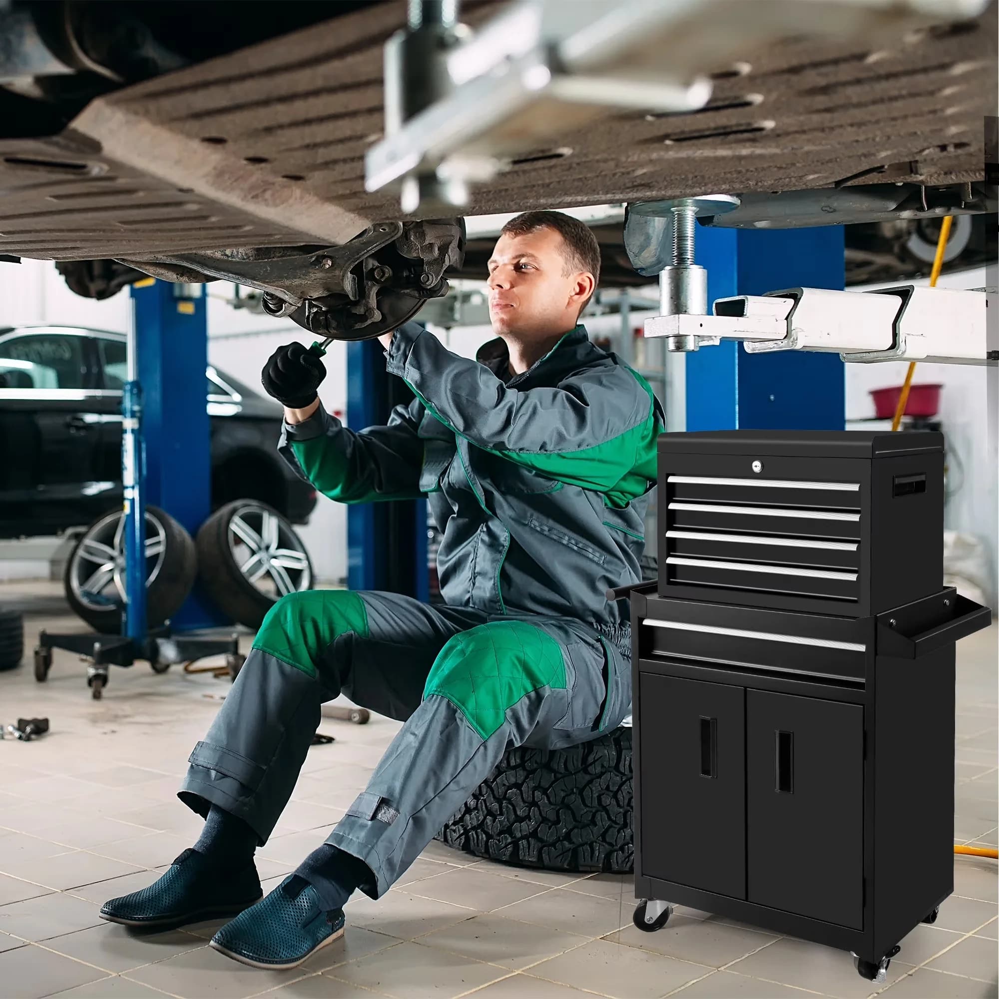 Quality Toolstorage with Multi-Purpose, 5 Drawers Rolling Tool Chest - Steel Black Model 1C53F5