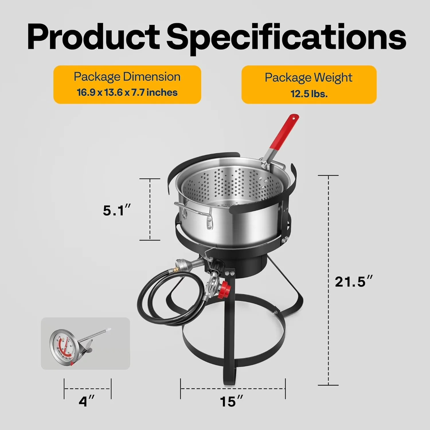 Outdoor Fryer Reliable with 54000 BTU, Heat Resistant Handle - Aluminum, Cast Iron, Pvc Silver Model 5C6224