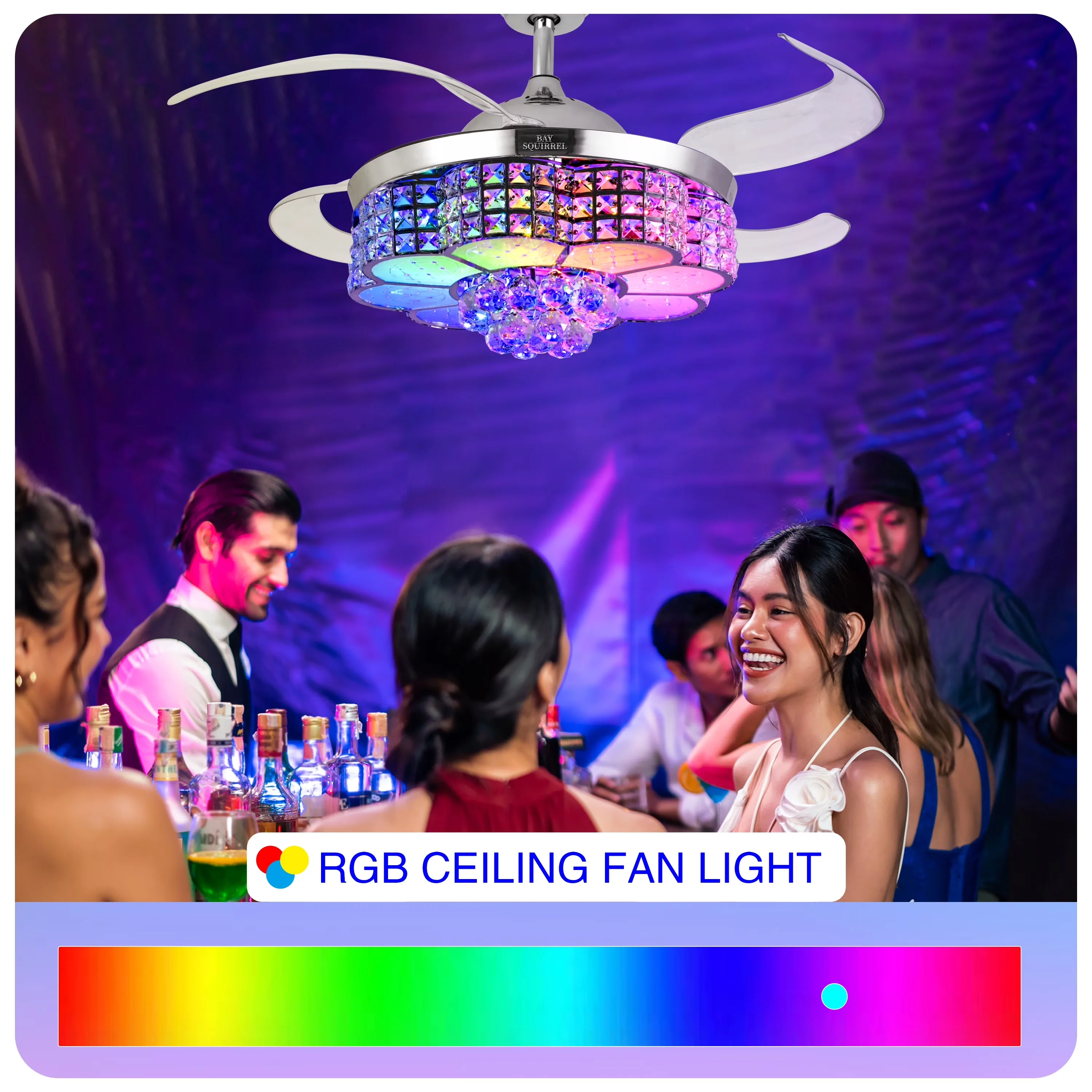 Sleek Ceiling Fan with LED, Industrial, Bluetooth Speaker - Silver Retractable Model 447513