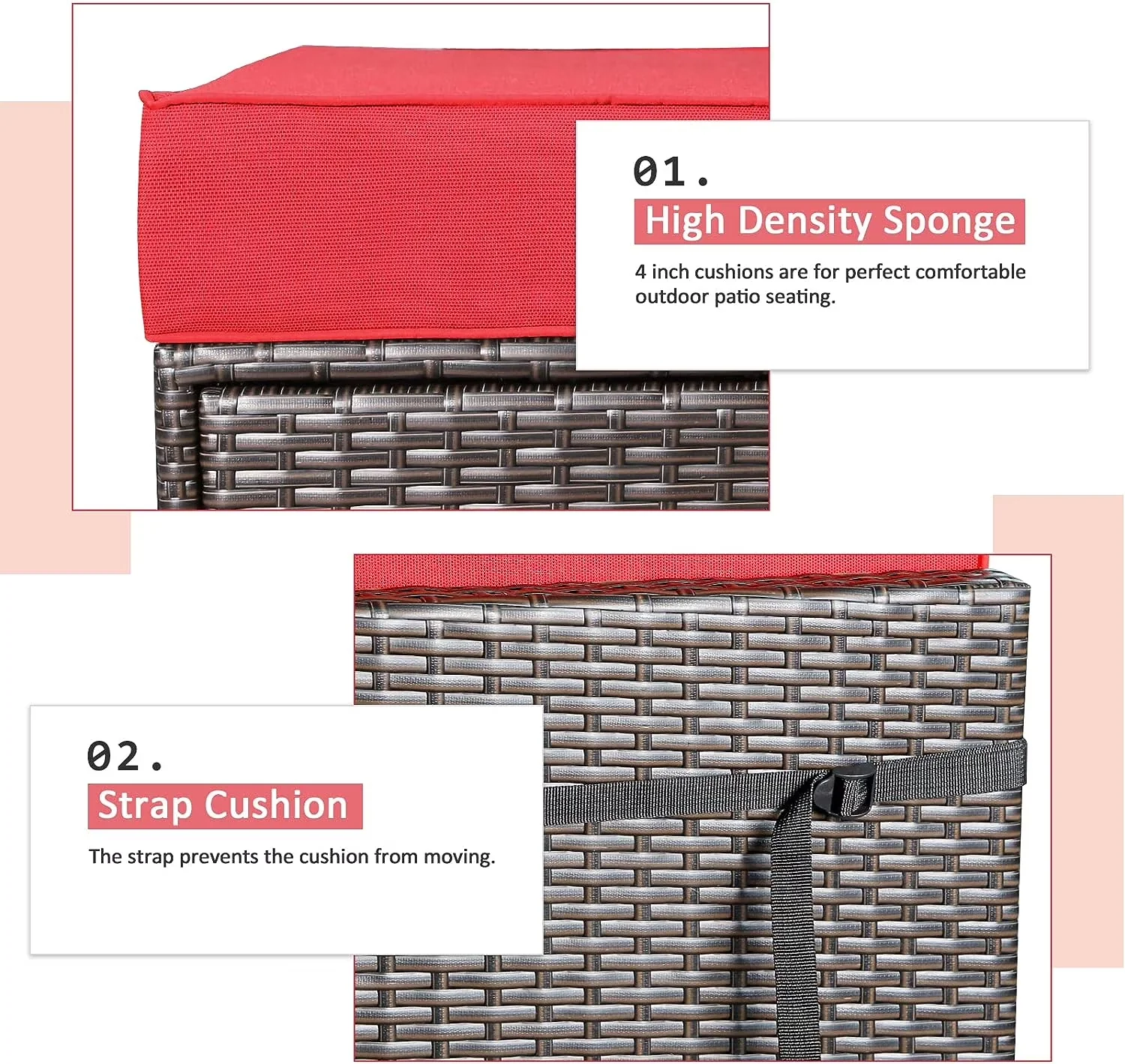 Premium Outdoor Sofas Sectional with Weather-Resistant, Red and Black Red Steel - Black Steel, Pe Rattan, Polyester, Foam Model 96BADE