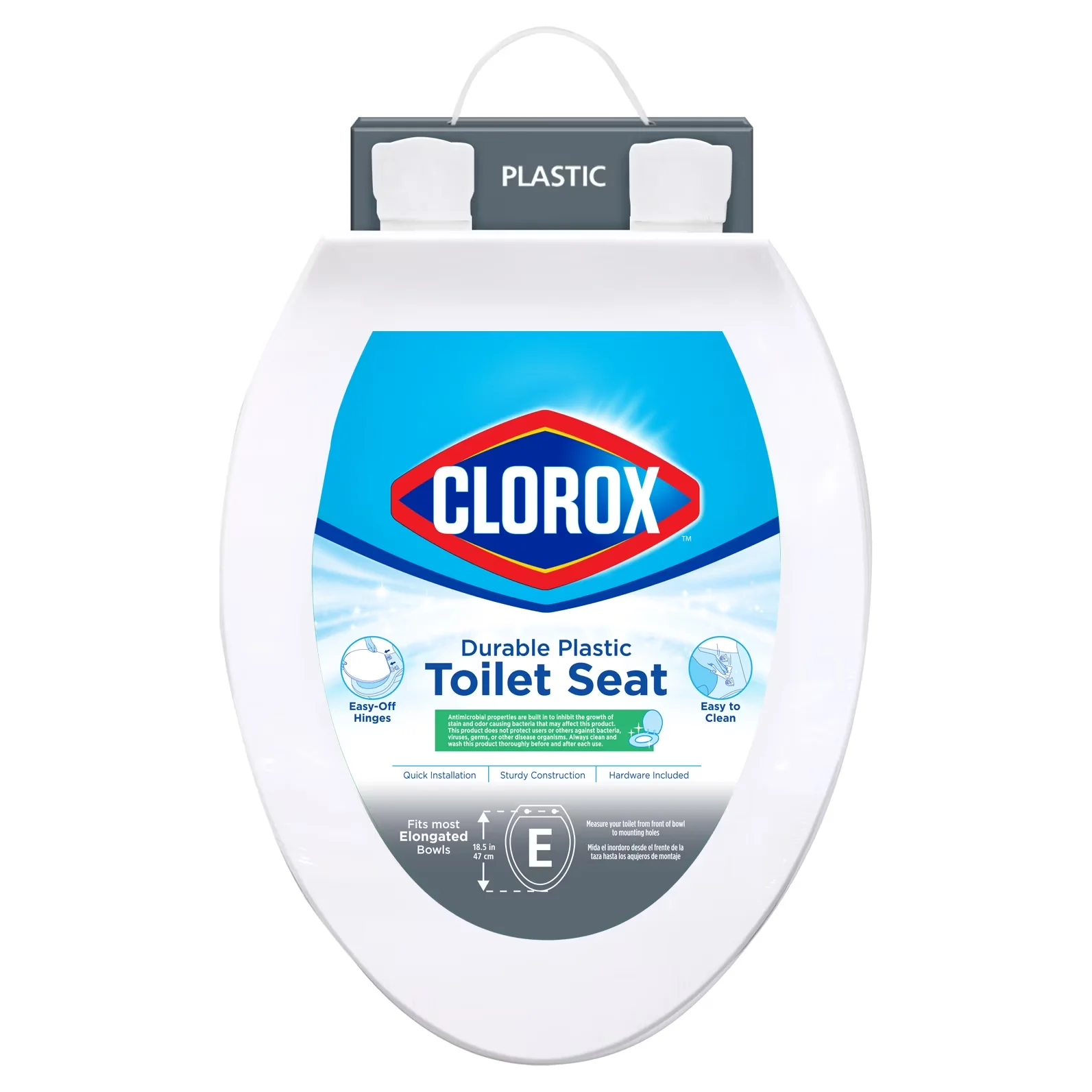 Sleek Toilet Seats And Lid with Antimicrobial, Antimicrobial Elongated Plastic Seat, Easy-off Hinges - Plastic, Porcelain Model 0D9C7F