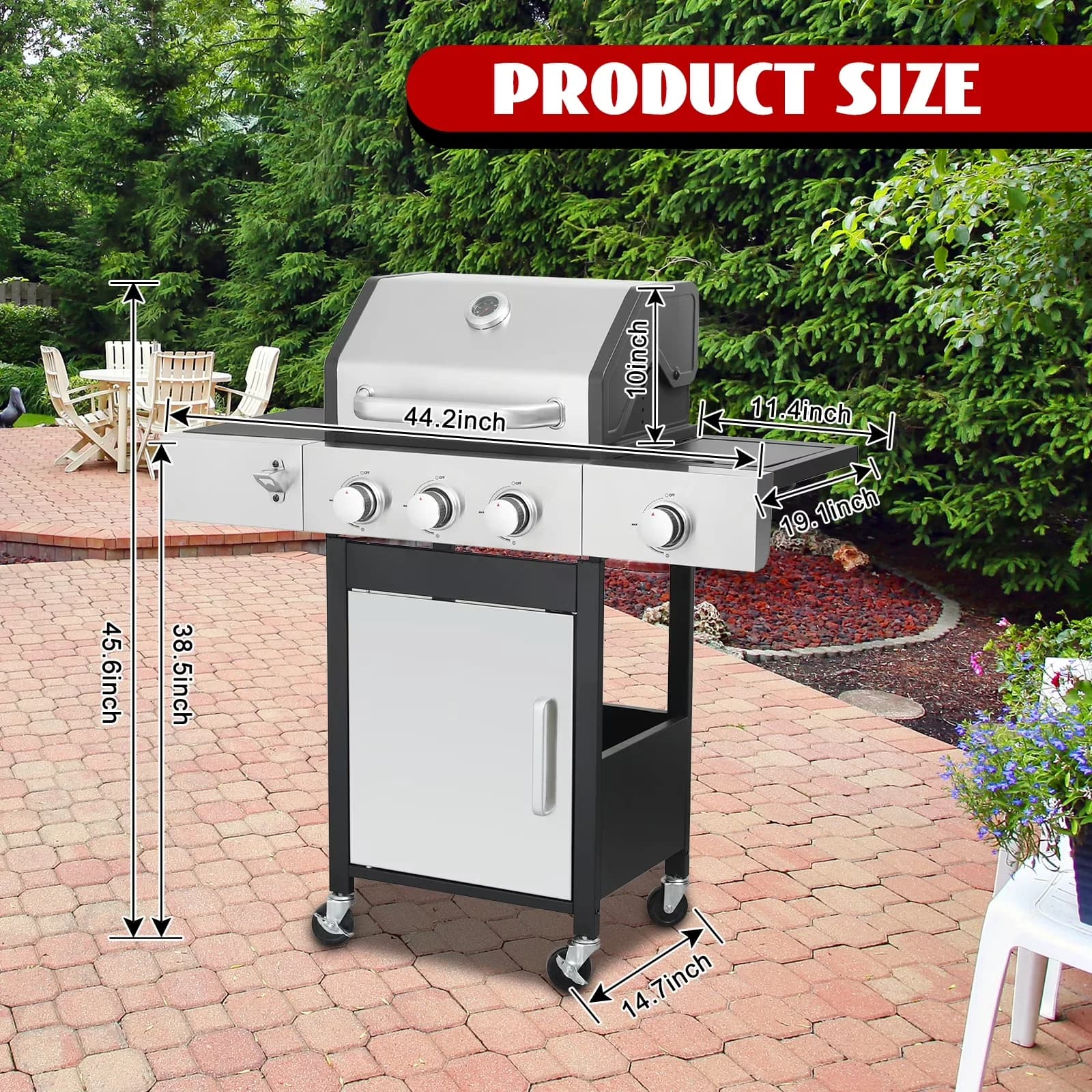 Gas Grill Efficient with Portable, Heat Thermometer, Warming Rack - Stainless Steel Model C314AC