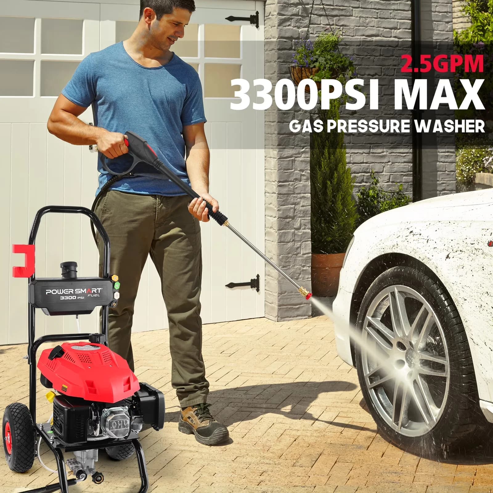 Modern Pressure Washer with Adjustable Wand, 2.5GPM, Gas - 3300PSI - Contemporary Style Model 02E880