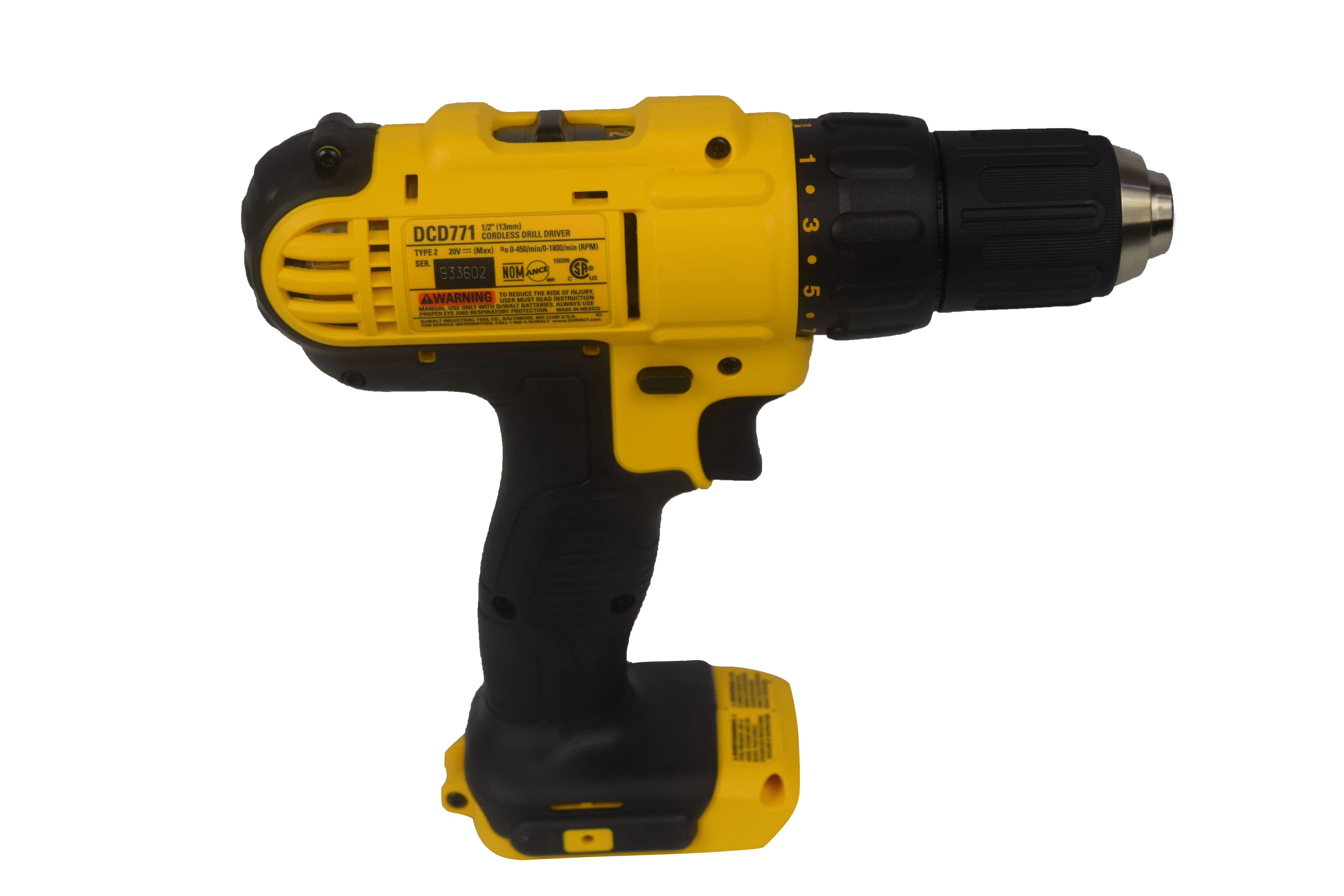 Drills Driver Efficient with Battery, 20V, Lightweight - Yellow 1/2" - Standard Series Model 32065A