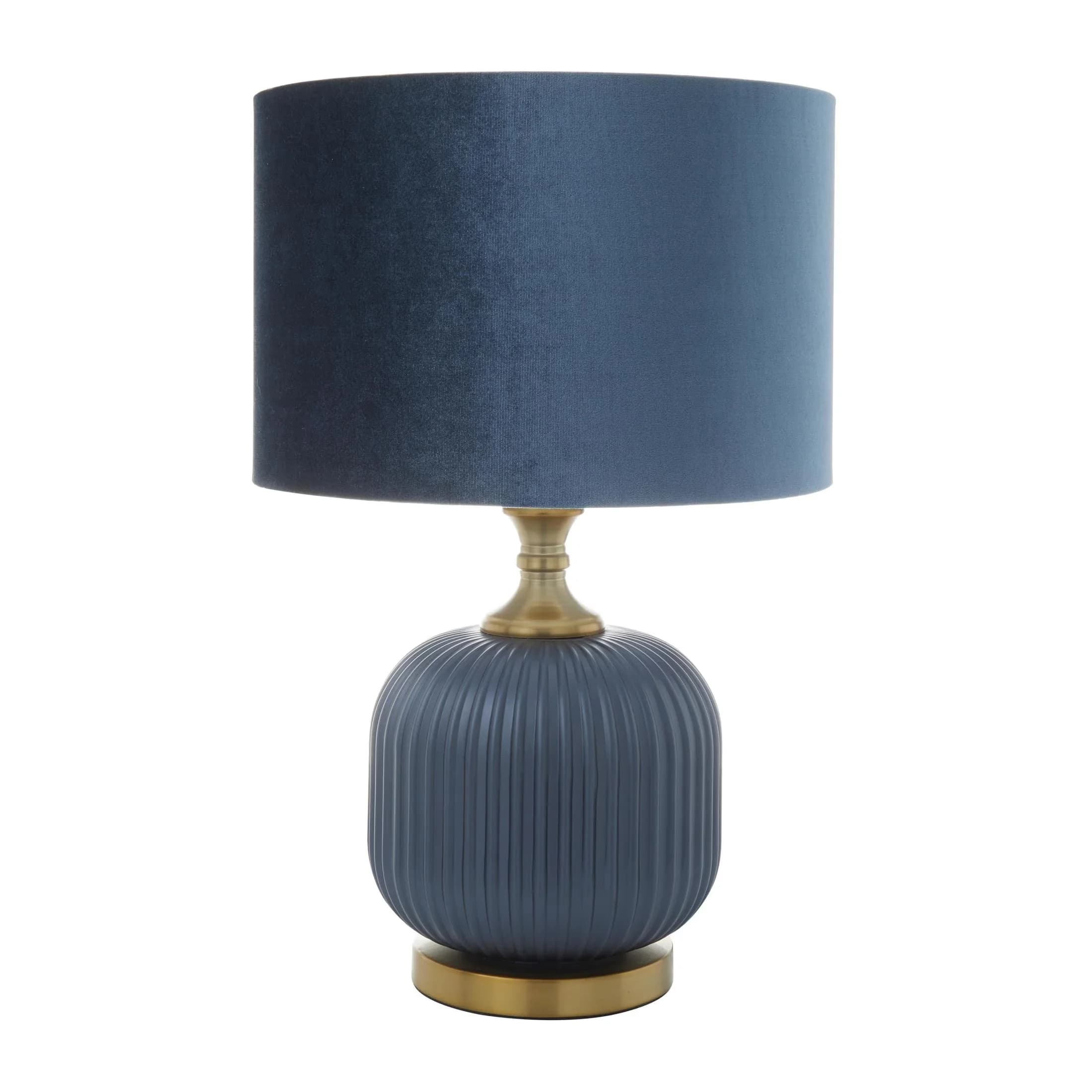 Modern Lamp with Incandescent, Transitional, 20" Ribbed Blue Table - Blue Glass Model B487F6