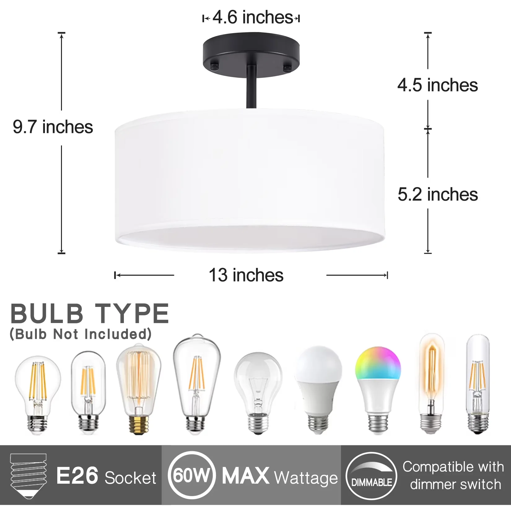 Ceiling Lights Fixture Durable with Halogen, Modern, Semi Flush Mount Light - Metal White Model 50F215