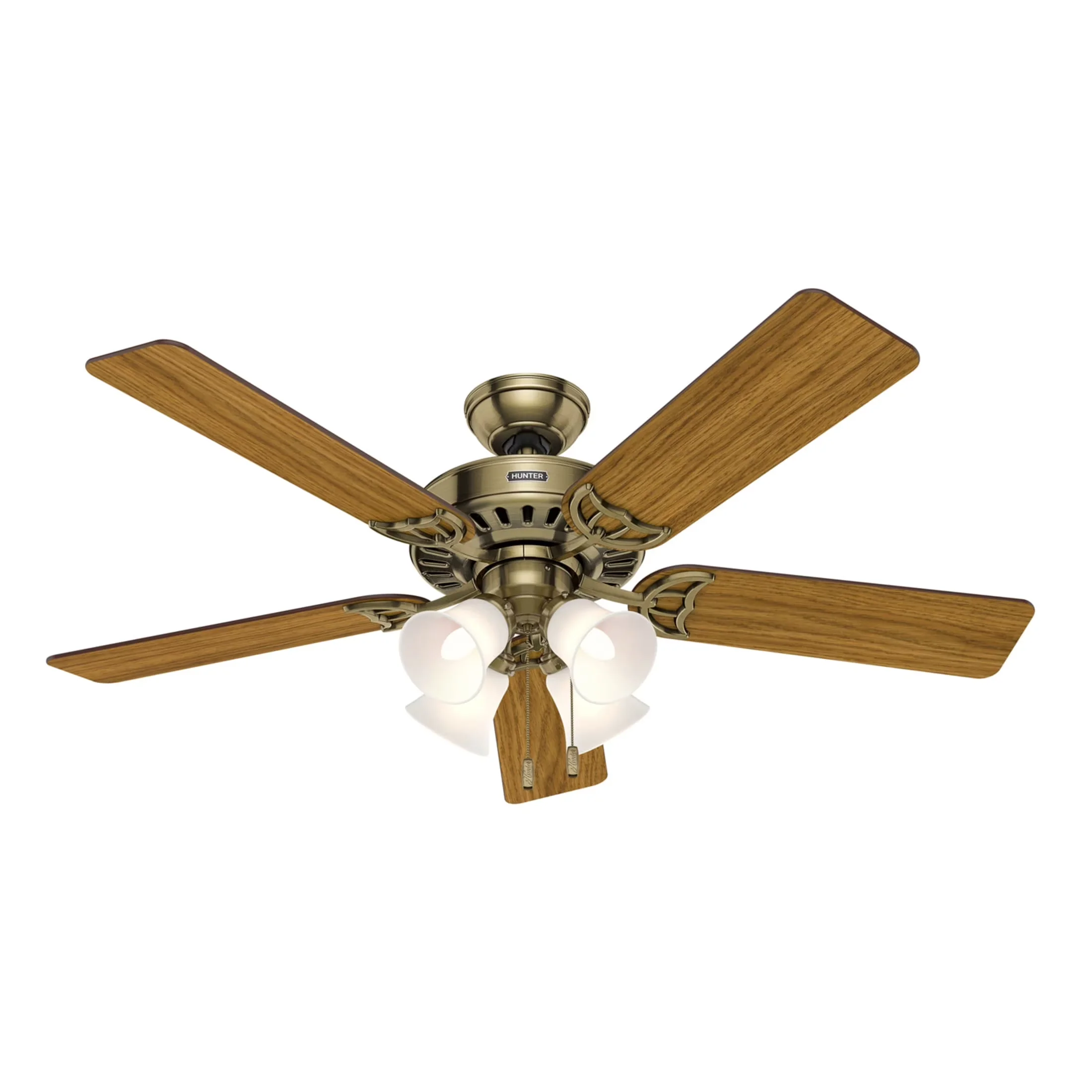 Stylish Ceiling Fan with LED, Reversible Blades, Traditional - Gold Glass for Living Room, Bedroom Model 76FD96