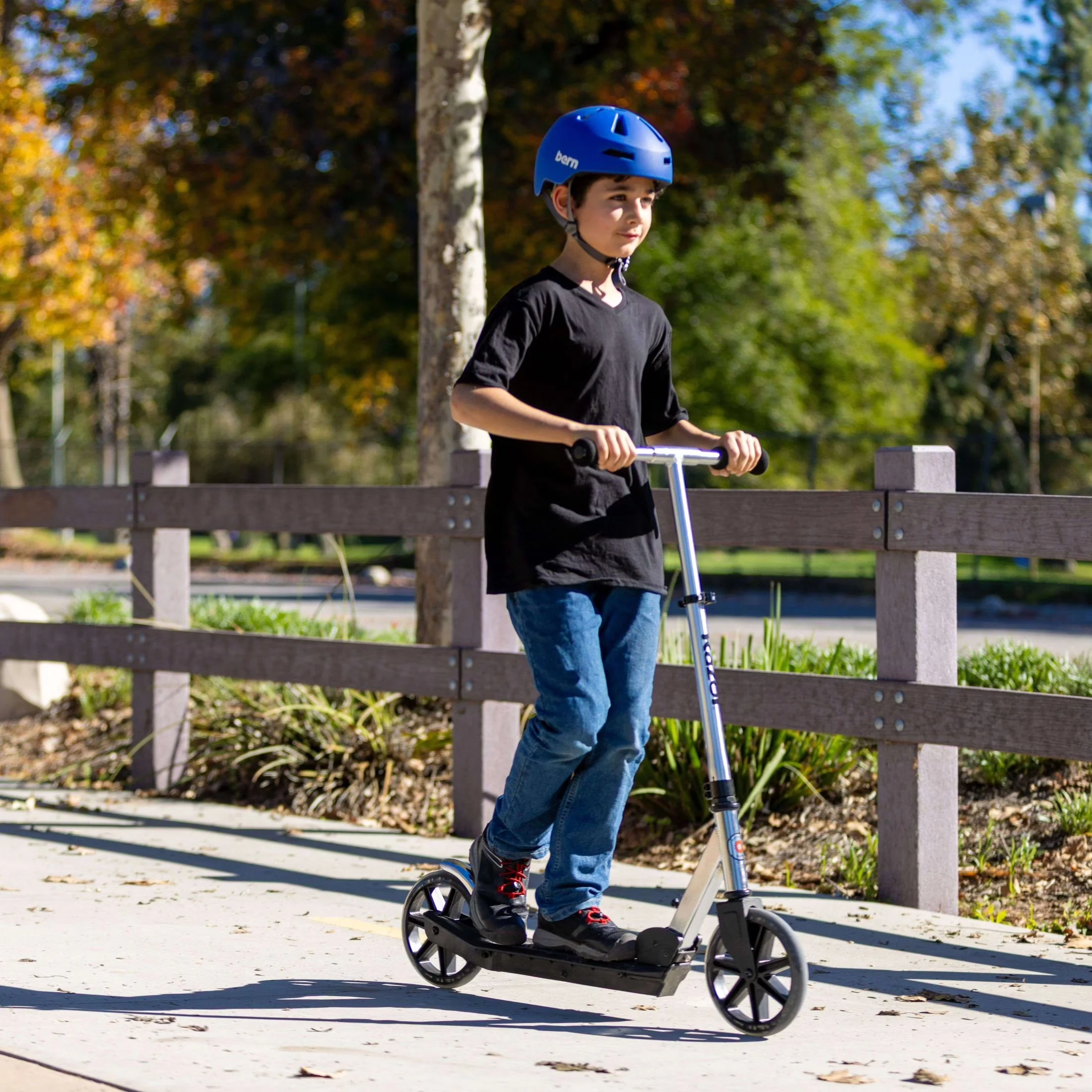 Compact Scooter with Foldable, Silver/Black, Age Group: Child, Teen, Adult - Steel, Aluminum Chrome - Brown Box Model 9FE994