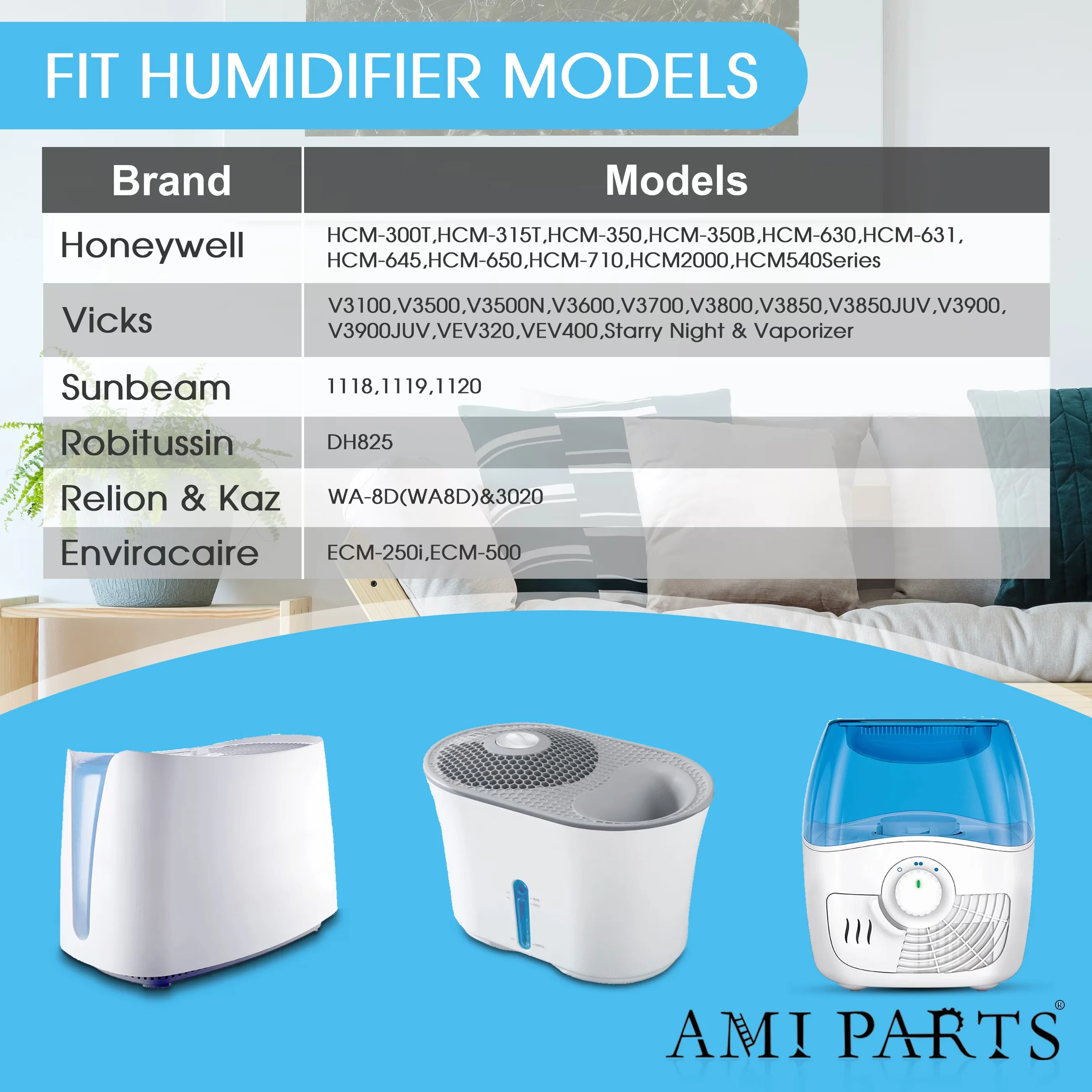 Reliable Humidifier with WF2 Wick Filter, ReliOn WA-8D - Vicks And Kaz Humidifier 4 Pack Model 18D553