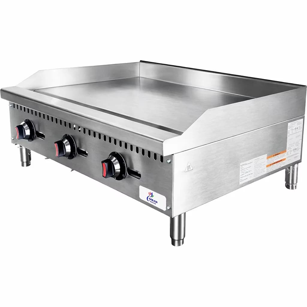 Stylish Flat Top Grill with 90000 BTU, 36” Commercial Thermostat Gas Griddle - Silver Stainless Steel Model 68AA2B