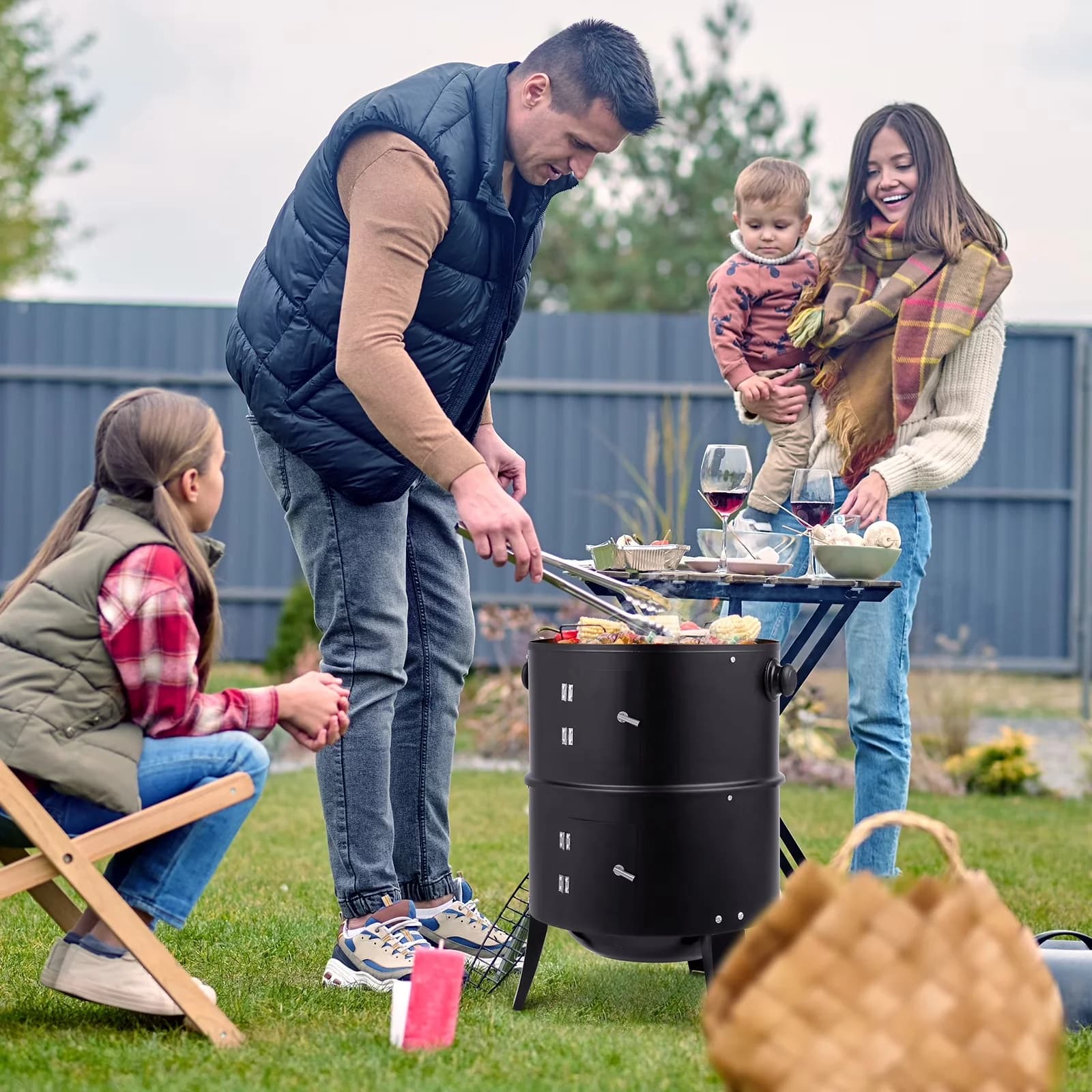 Charcoal Grill Professional with Portable - Black Steel for Camping 3 in Model 6C8452