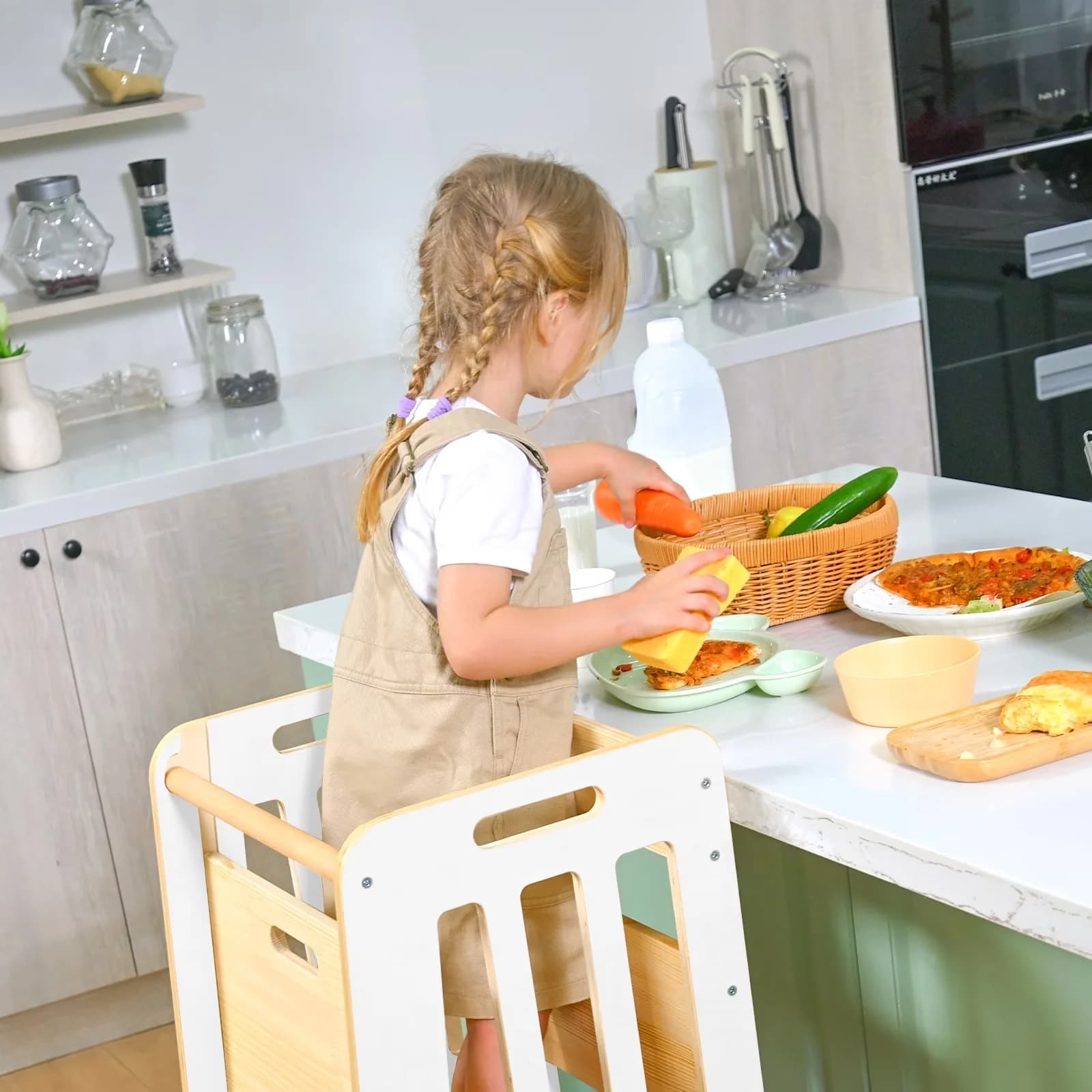 Reliable Ladders And Step Stool with Adjustable Height, Non-Marring Feet, Anti-Slip - Wood White Model 199882