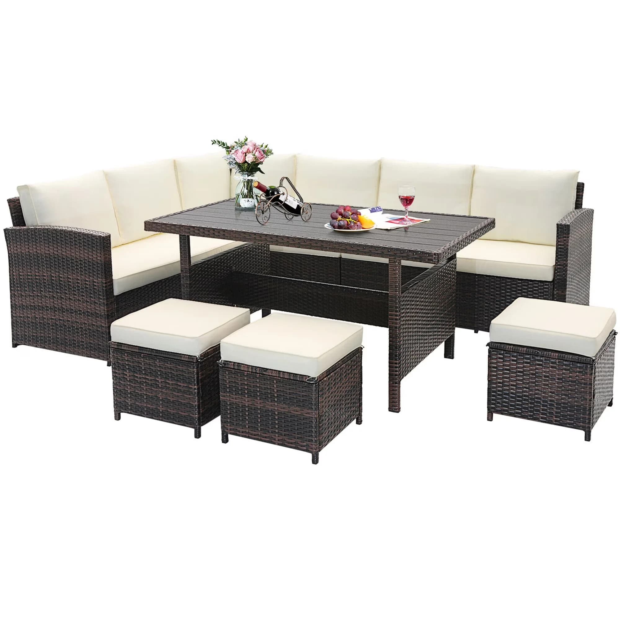 Classic Patio Conversation Set - Wicker White 7PCS - Satisfaction Guaranteed Model 216AB9