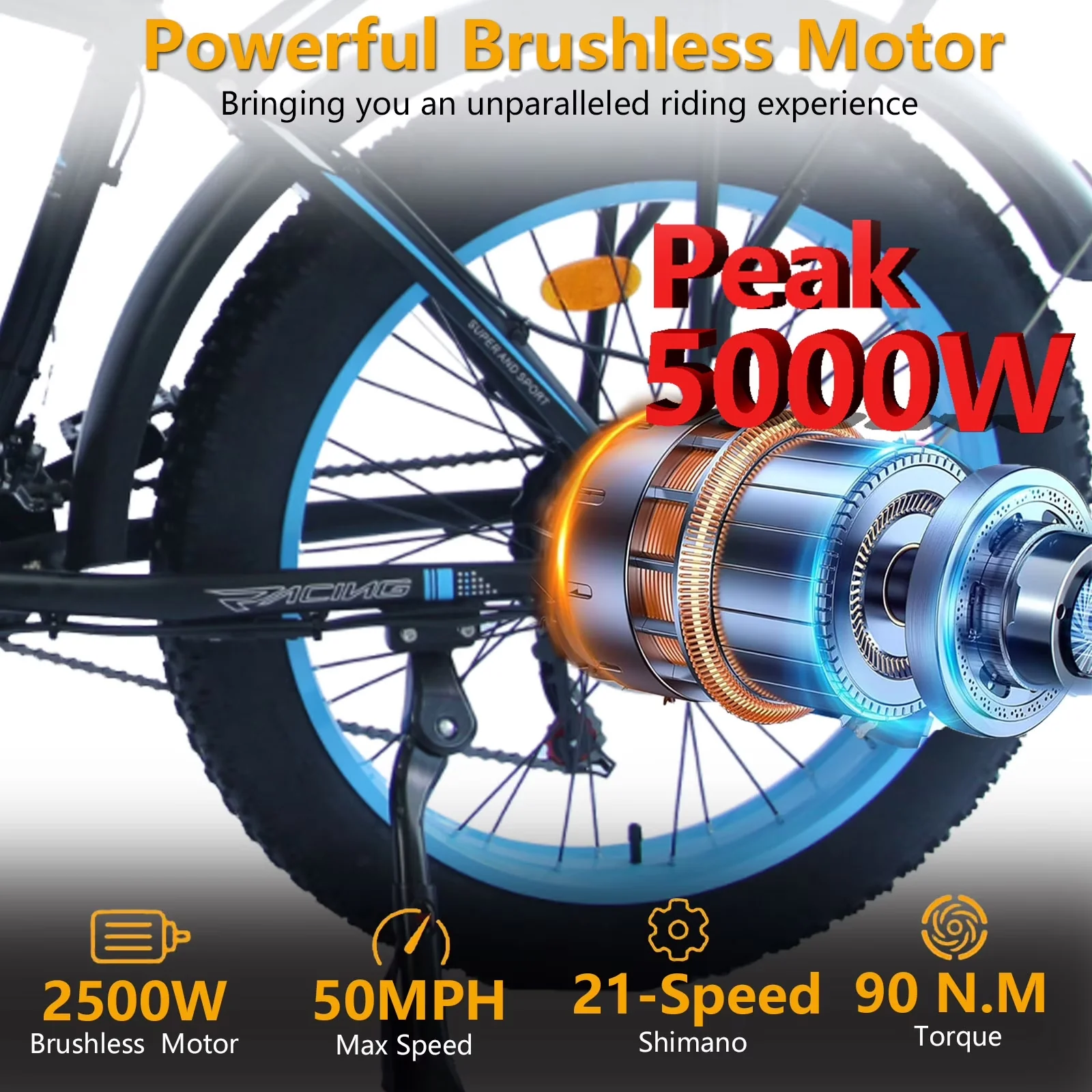Versatile Electric Bike with Battery, 5000W, 60V - Blue for General Purpose Model 626783