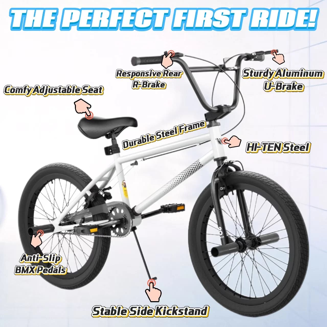 Kids Bike Reliable with Adjustable Seat, Adjustable Seat Height, Adjustable Speed - White Model 922995