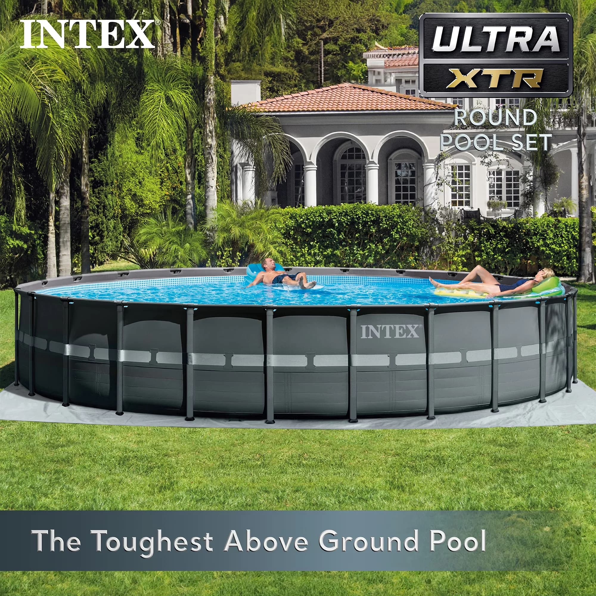 Modern Inflatable Pool with & Cooler, Floats (2 Pack) - Gray 24ft - Universal Fit Model 78E2B8