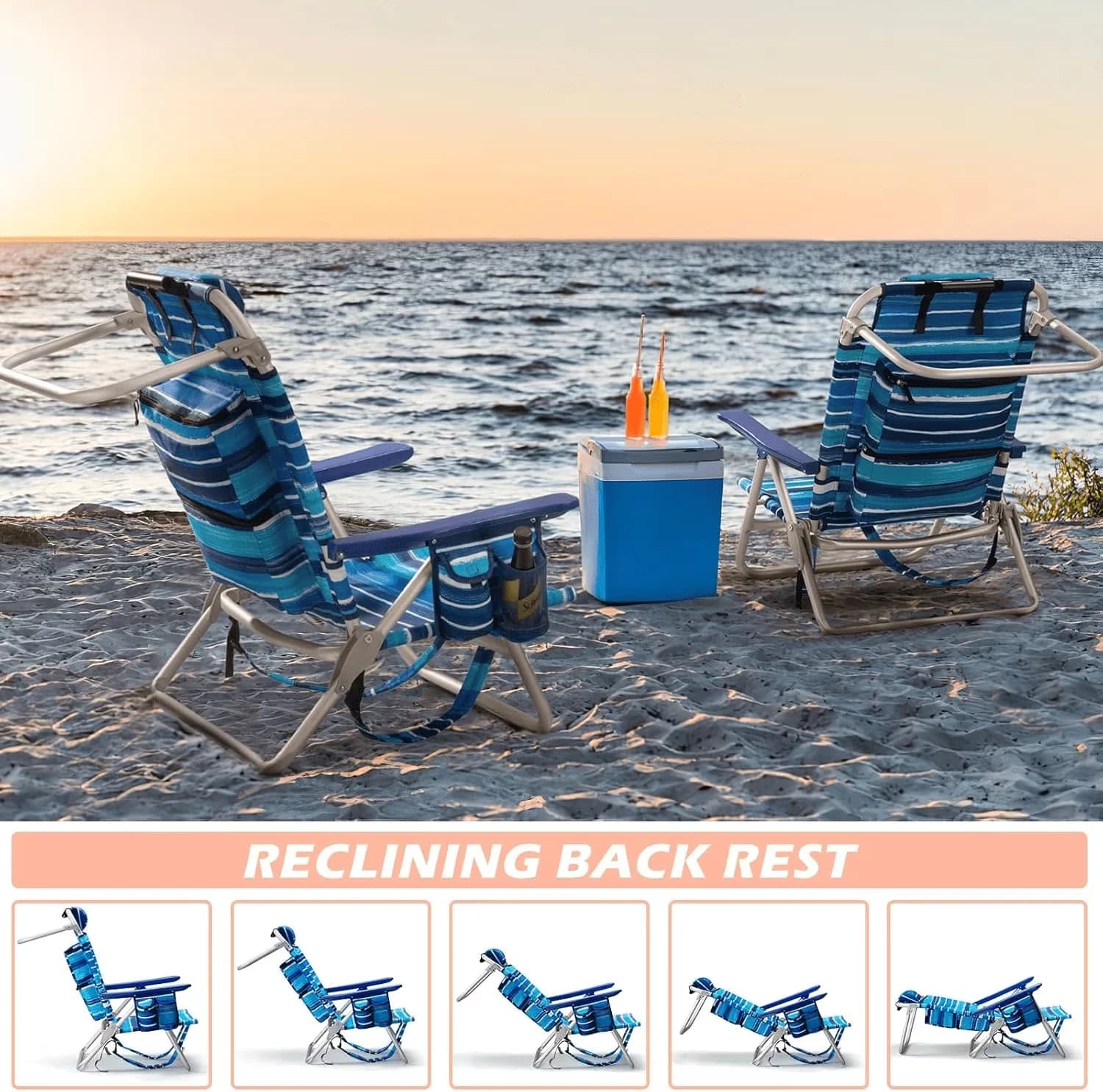Essential Beach Chair with Adjustable, Backpack Chairs - Blue Strap Oxford Cloth, Aluminum for Camping Model 66736F
