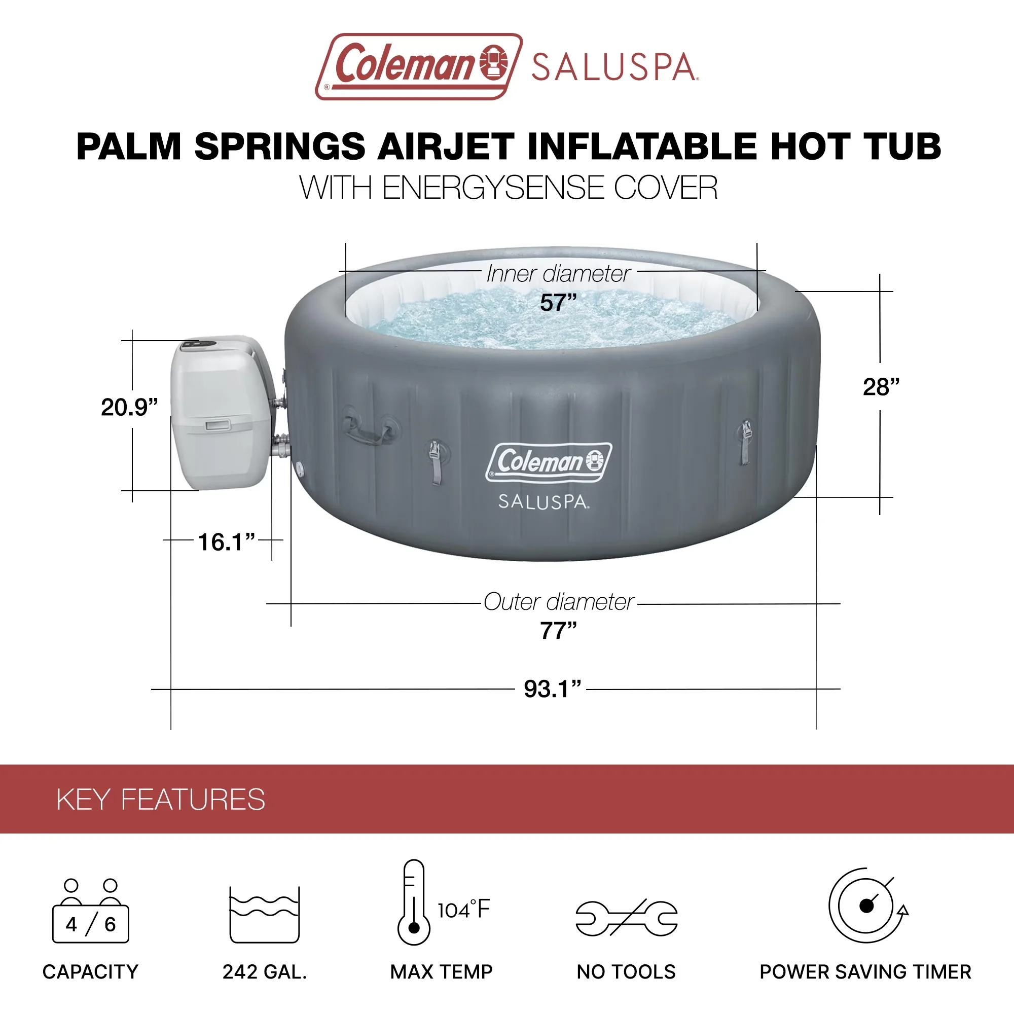 Durable Hot Tub with Energy Efficient, Puncture Resistant - Gray P08411 Model 53DBD6