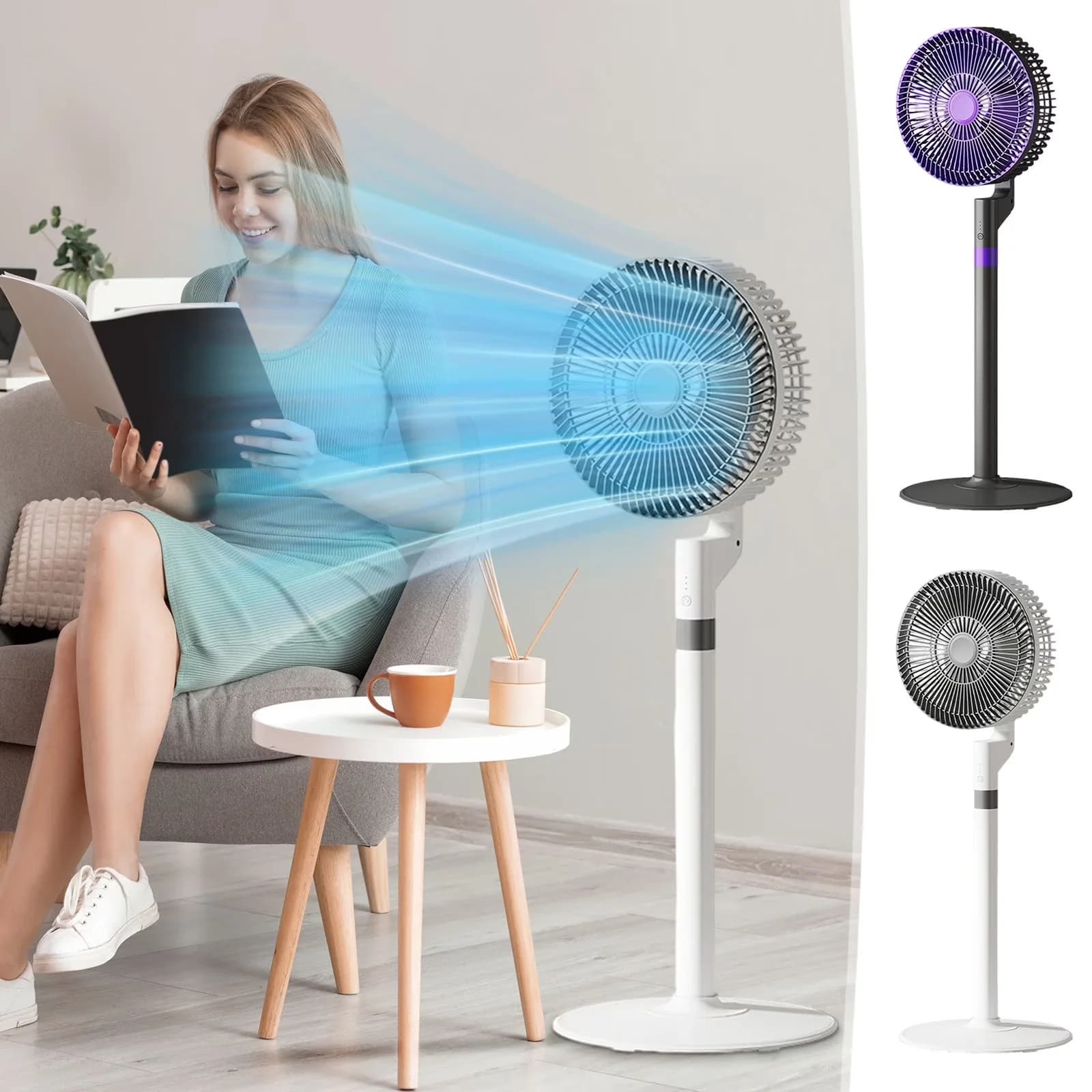Sleek Fans In Cooling with With Strong Wind Low Noise USB Charge, Home Fan Floor Desk And Stand Fan - White for Living Room, Bedroom Model C400B6