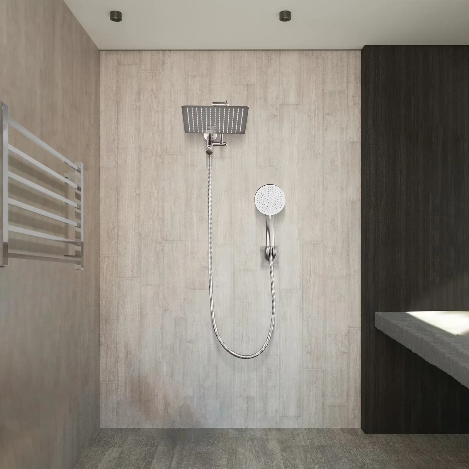 Modern Shower Head with Fade Resistant, Set Adjustable 8-inch and, 5-Function Hand Combo Brushed Nickel - Brushed Nickel Abs,... Model A899FC