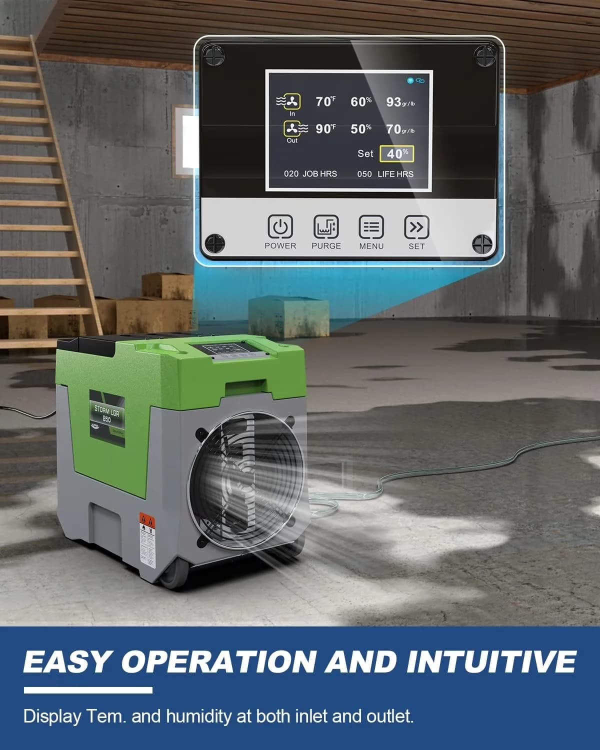 Sleek Dehumidifier with Built-In Pump, Automatic Shut-Off, Energy Efficient - Green Model 534E0D