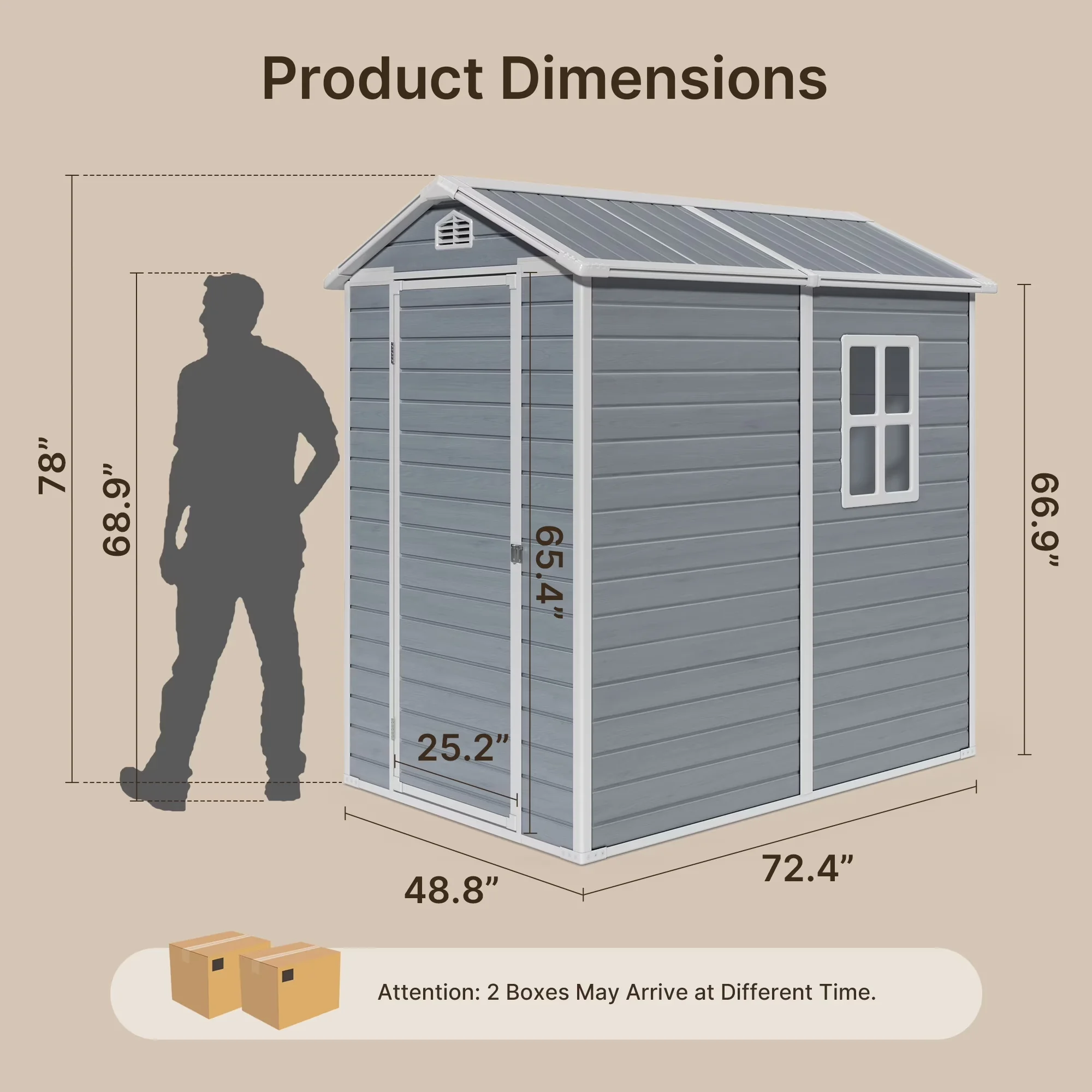 Premium Shed with Rust Resistant, Waterproof, 6x4 ft Outdoor Resin Storage - Resin Gray for Patio Model 289381