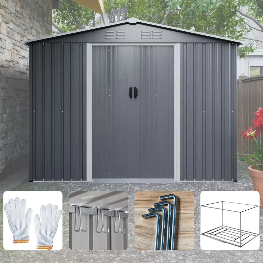 Compact Shed with Waterproof, Lockable Hinged Doors & Air Vents - Metal 8 Model C279CD