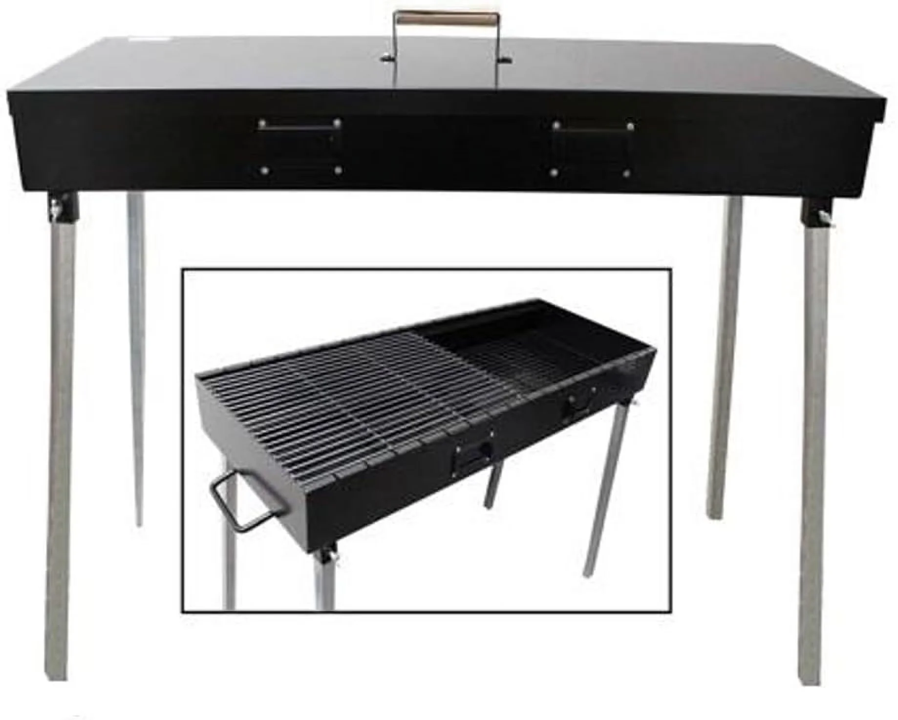 Innovative Charcoal Grill with Portable, Super Extra Large, Traditional 40" Cast Iron BBQ - Black Cast Iron Model 8D4A2B