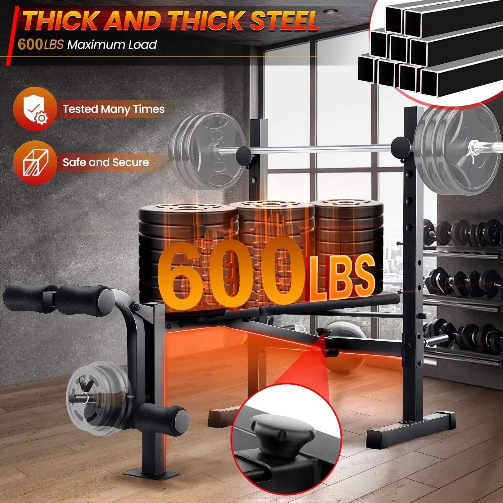 Home Gym Versatile with Adjustable, Foldable, 600LBS maximum load capacity - Black Steel for Home Model B5105A