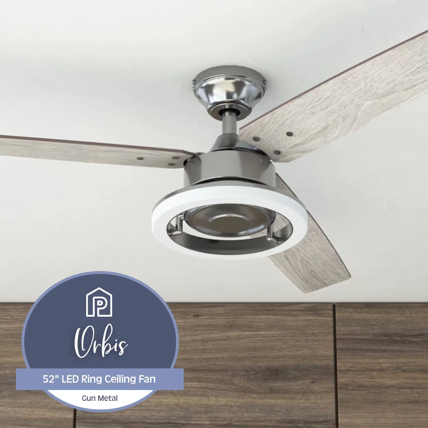 Efficient Ceiling Fan with LED, Contemporary, 52" Orbis Gun Metal Remote Control - Multicolor Model C18D26