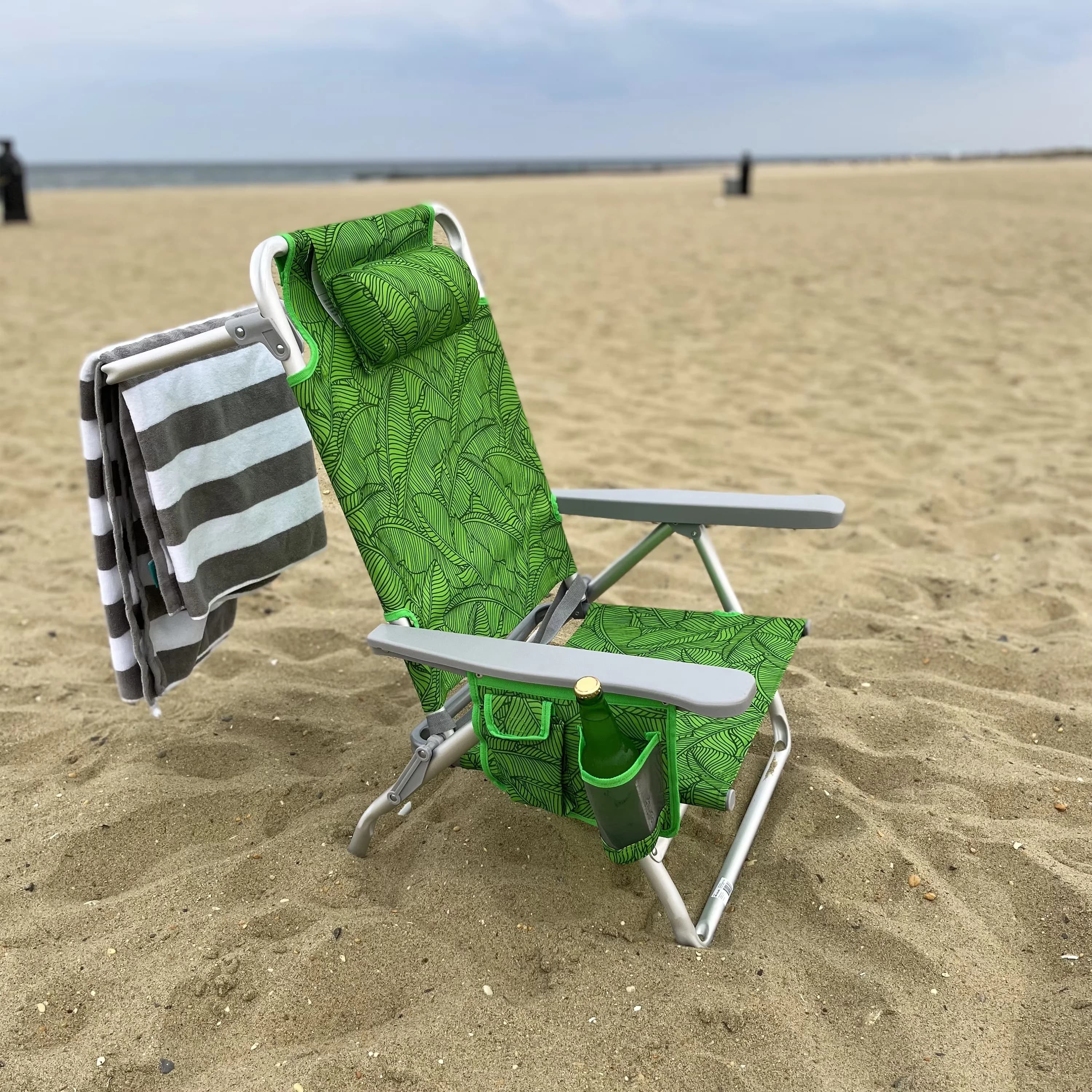 Versatile Beach Chair with Folding, Adjustable, Folding W/ Towel Rack & Cup Holder - Aluminum, Polyester Model A78AE5
