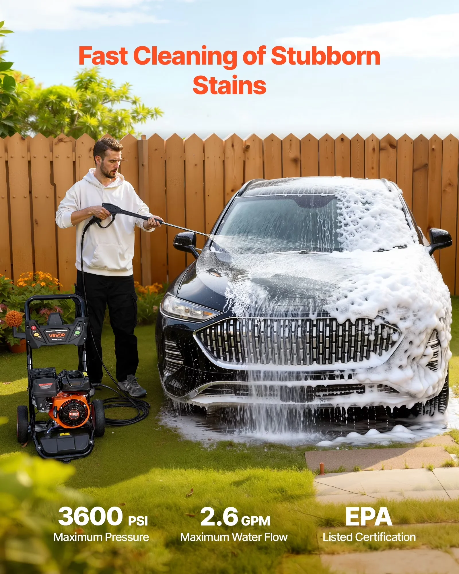 Reliable Pressure Washer with Quick Connect Tips, 26 ft Hose Gas Powered - Model 260EE2