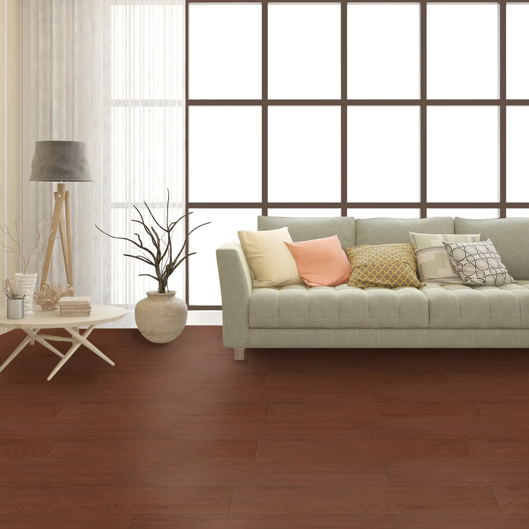 Modern Grey Vinyl Flooring Vinyl Plank Flooring with Easy Installation, Walnut - Brown 6 x 36 Model 9B9683