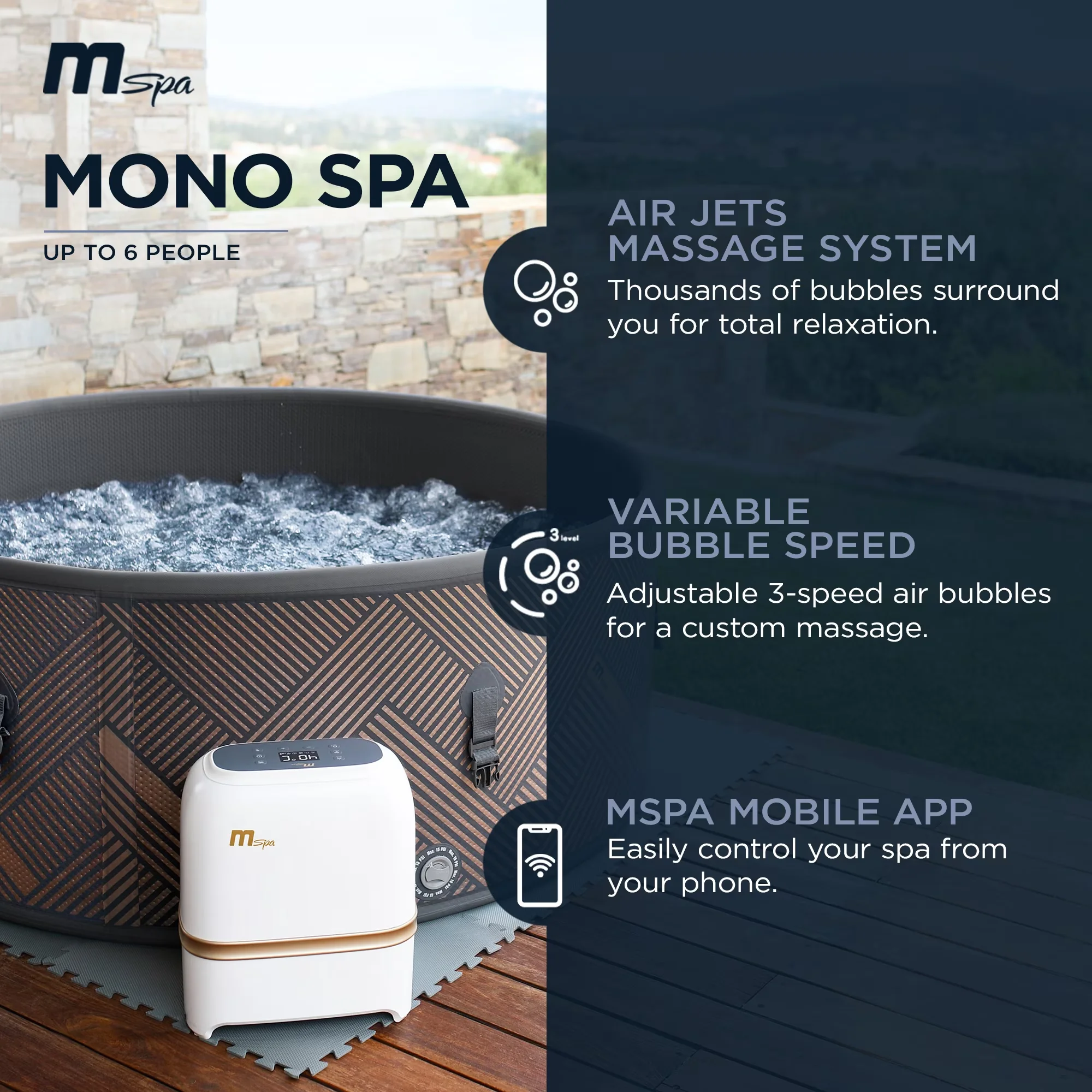 Hot Tub Quality with Uv Resistant, 4-6 Person Outdoor, MSpa Round Inflatable Bubble Massage Spa - Model 0755BB