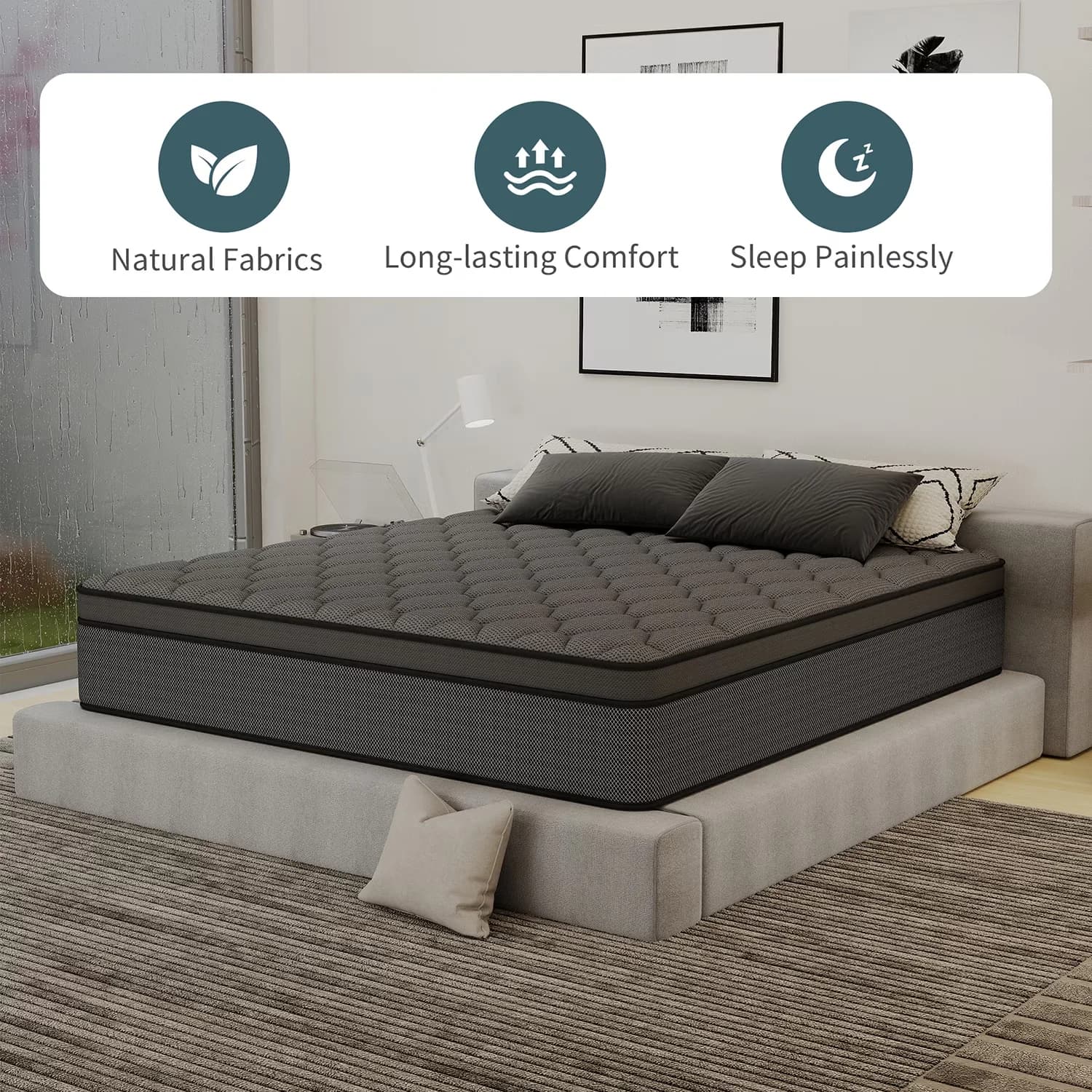 Classic Mattresses Accessory with Mattress-In-A-Box, Pressure Relief - Gray Gel Memory Foam, Pocket Coils, 3D Knitted Fabric Model 8DB555